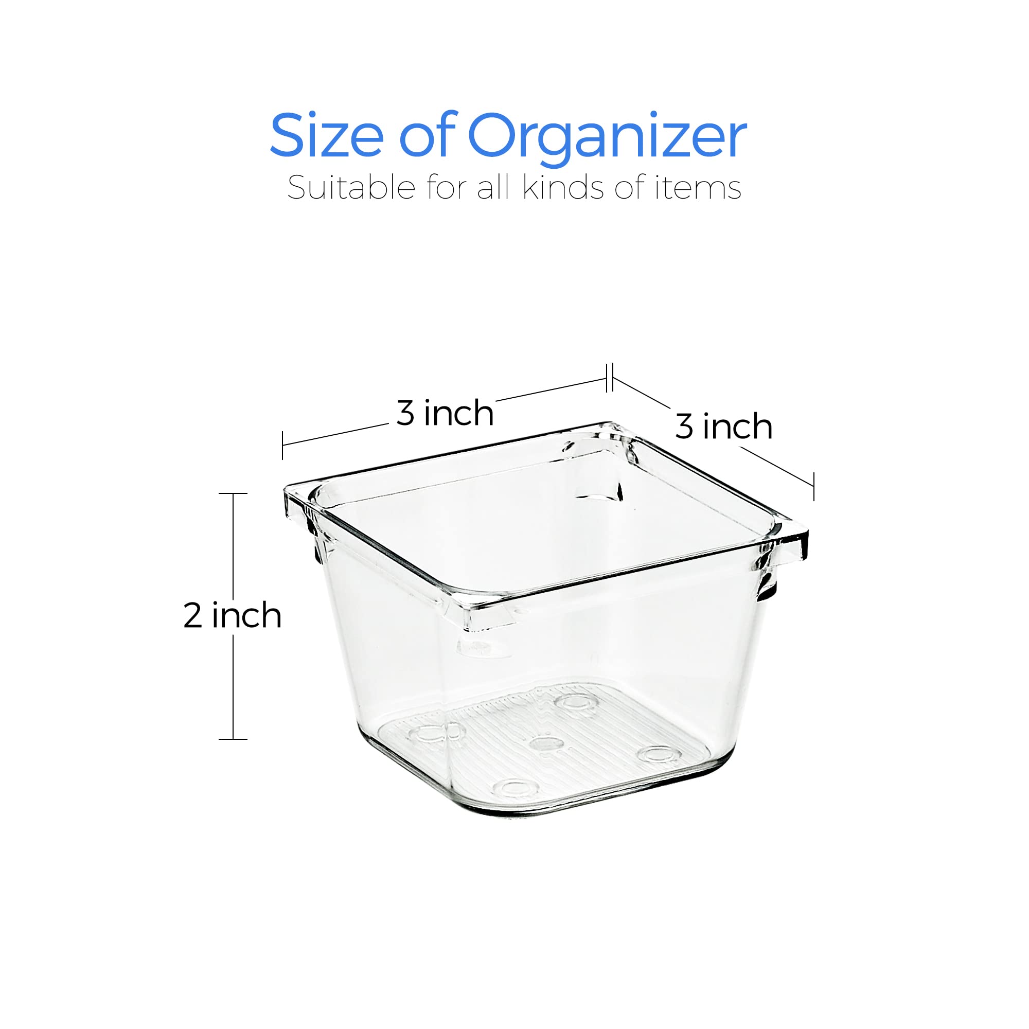 Ravinte 6 Pack Drawer Organizer - 3'' X 3'' Plastic Storage Bins, Acrylic Organizers with Non-Slip Pads Clear Desk Storage Tray