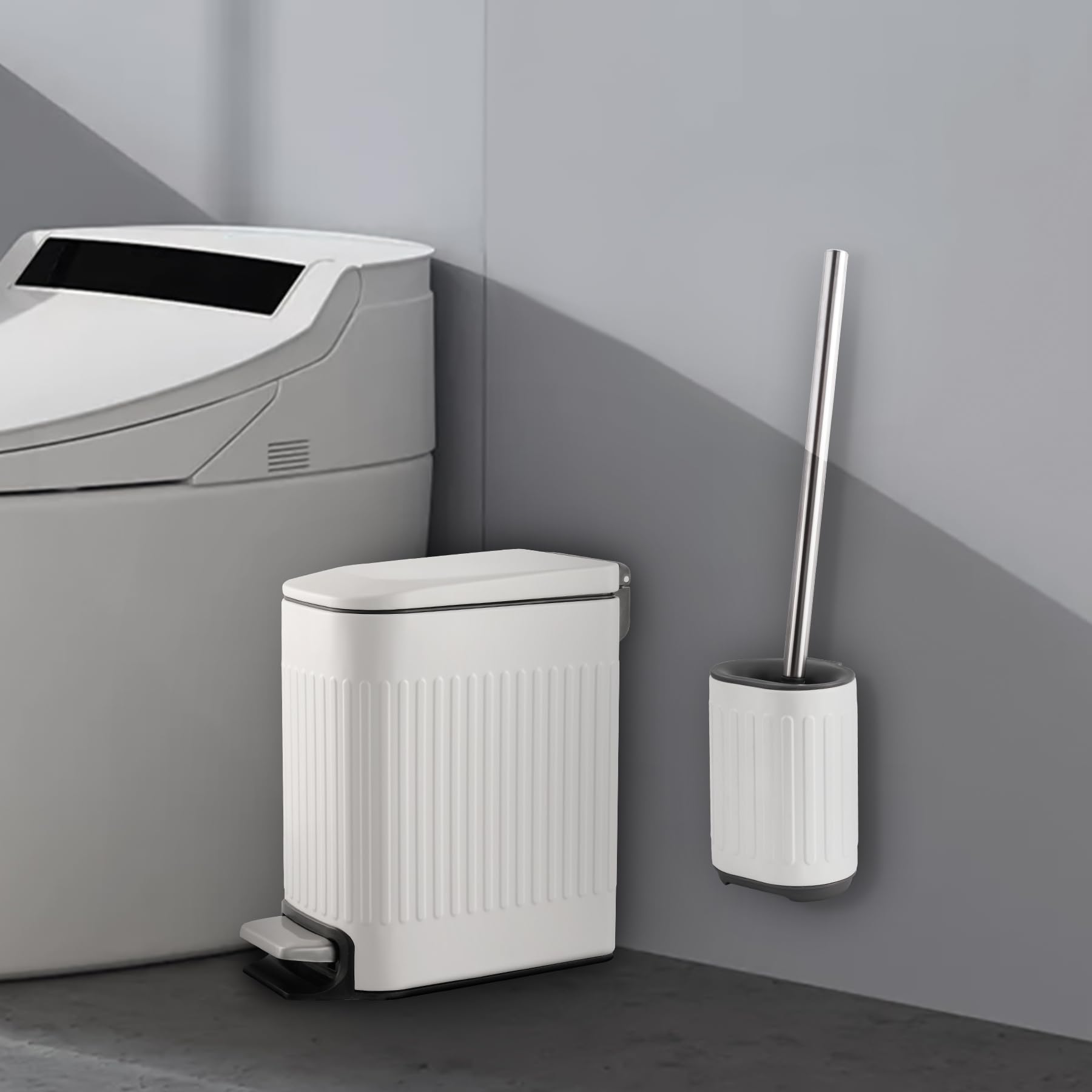 Bathroom Trash Can With Toilet Brush - 1.6 Gallon Slim Stainless Steel Garbage Can, Small Wastebasket For Bathroom, Office, Bedr