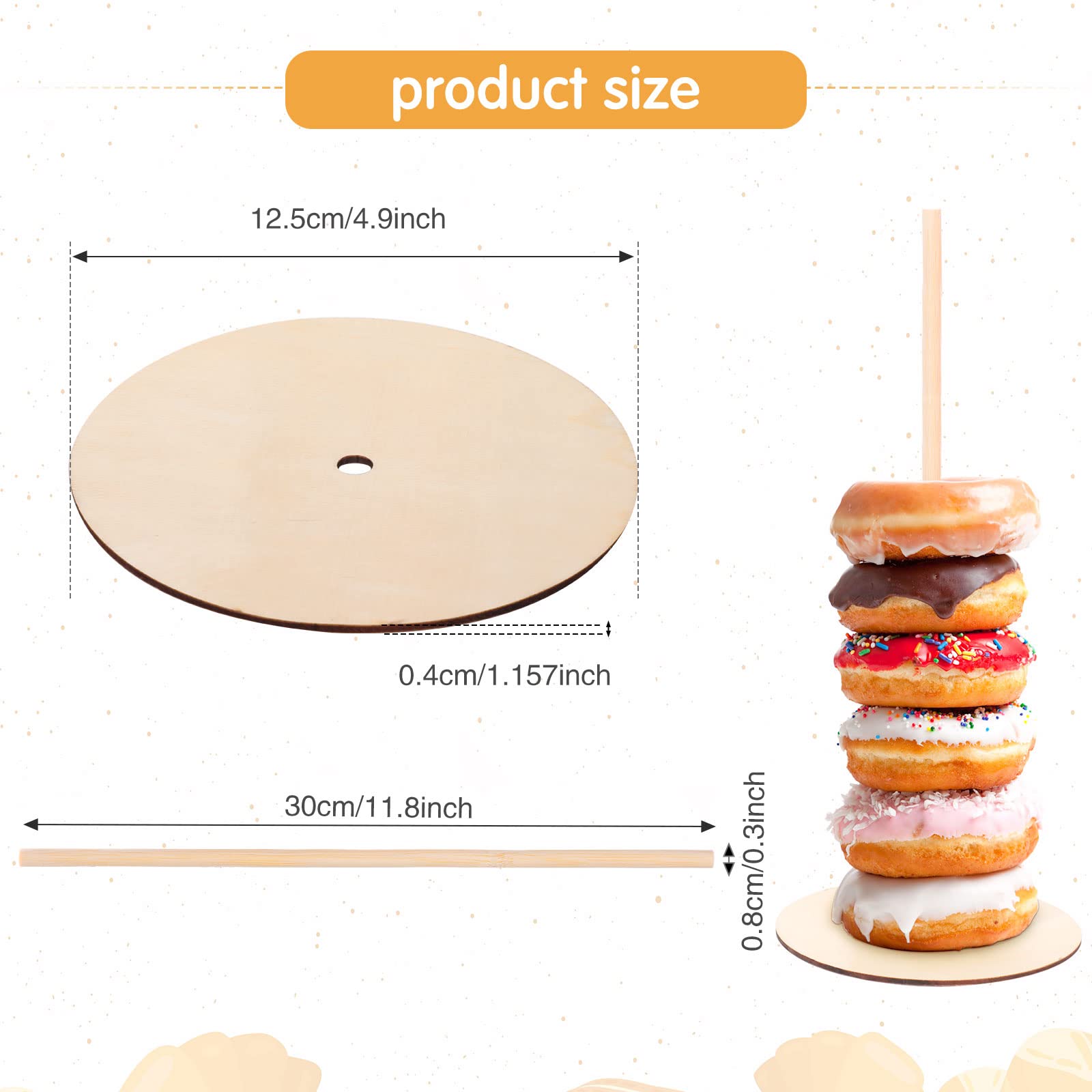 Yulejo 6 Pcs Donuts Display Stands Set Include 2 Pcs Donuts Wall Display Stands Diy Doughnuts Board Holder 4 Pcs Wood Donut Stan