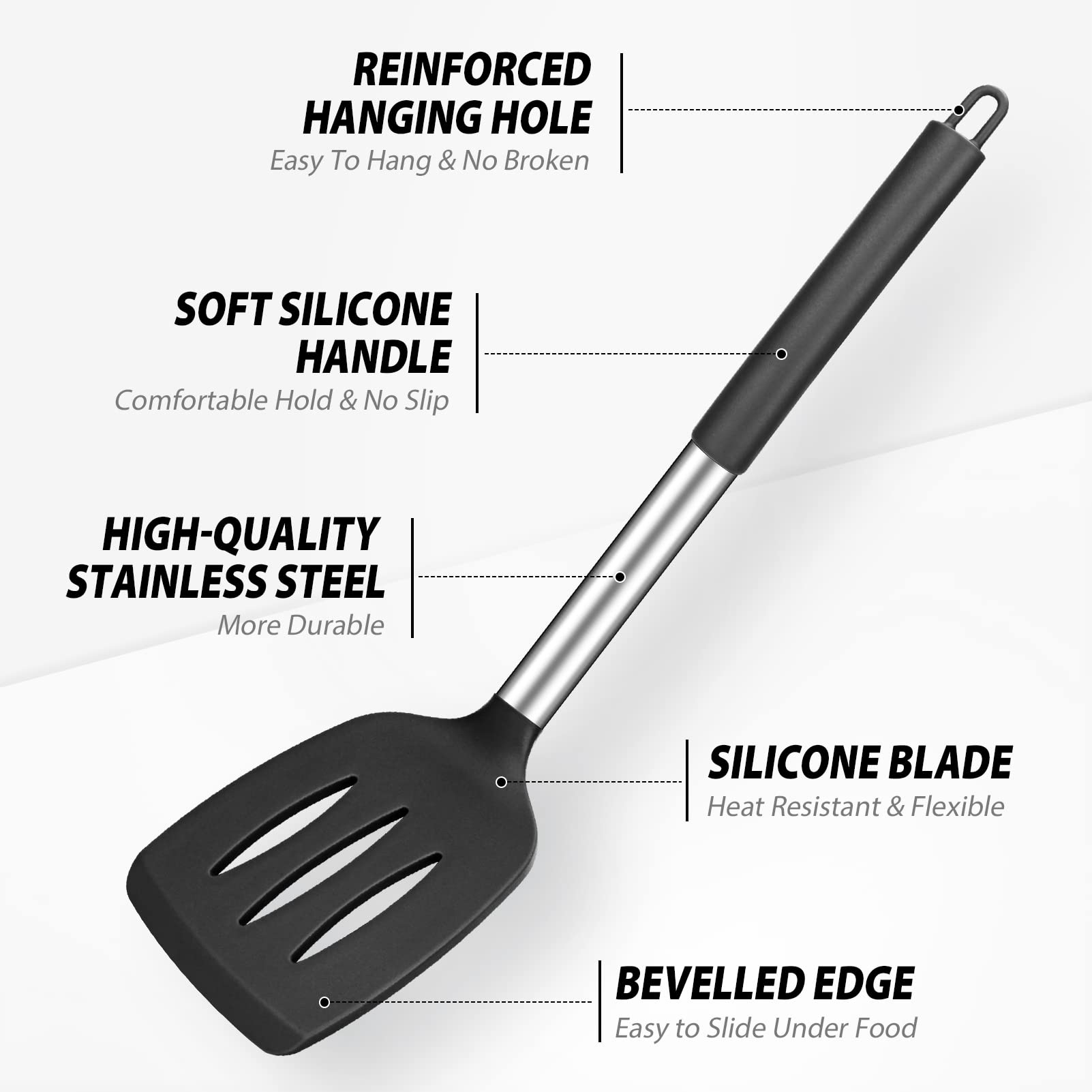 2 Pack Silicone Spatulas Turners, Stainless Steel Cooking Utensils Bpa Free,Heat Resistant,Non Stick,Rubber Spatulas For Fish, E