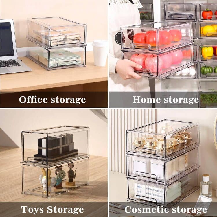 Mano 2Pack Clear Fridge Drawers Pull Out Stackable Refrigerator Drawer Organizer Bins Pantry Storage Box Plastic Food Containers
