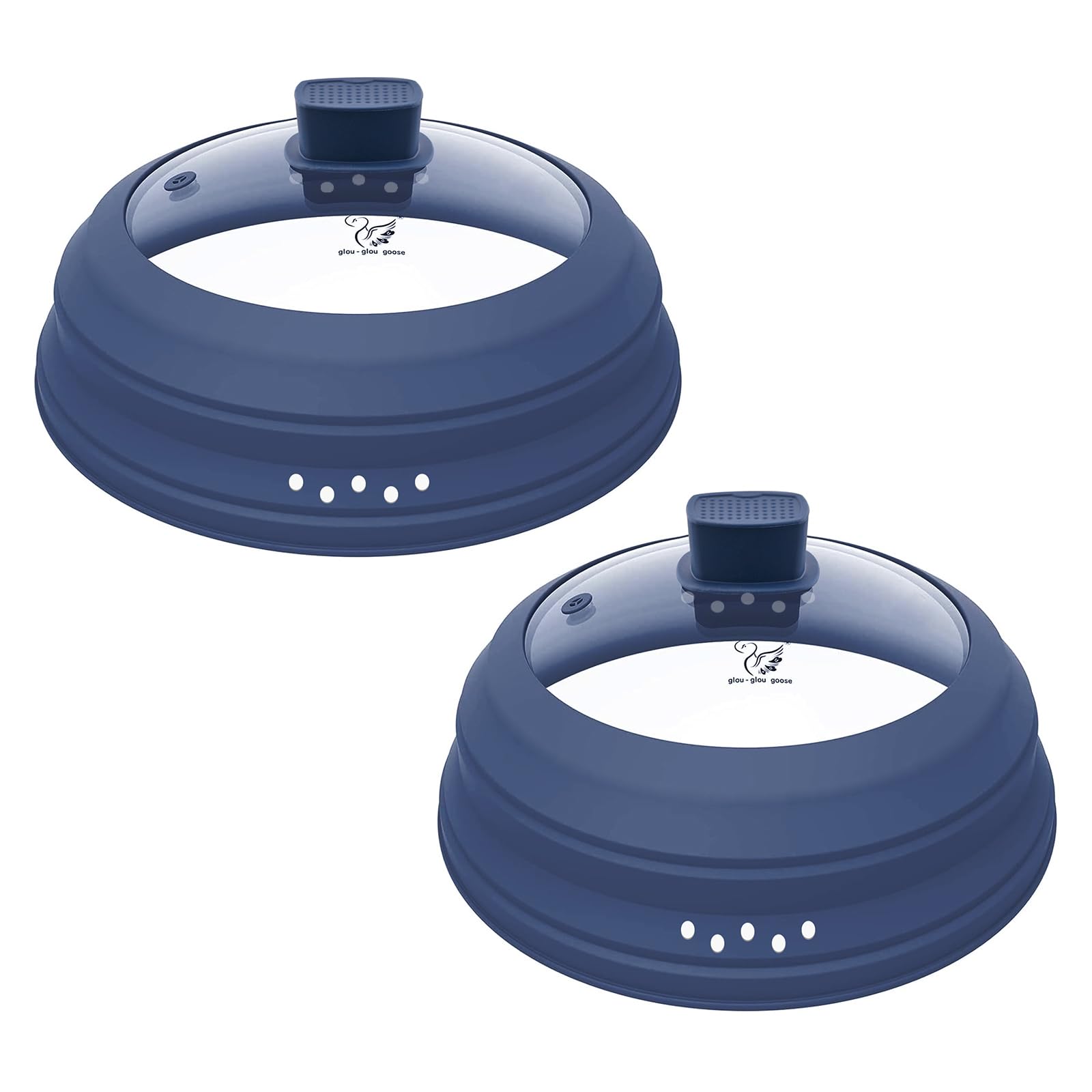2 Pack Microwave Splatter Cover Glass Guard Lid with Collapsible Silicone for Food Pot Plate 8.5 inch and 9.8 inch Dark Blue, Ta