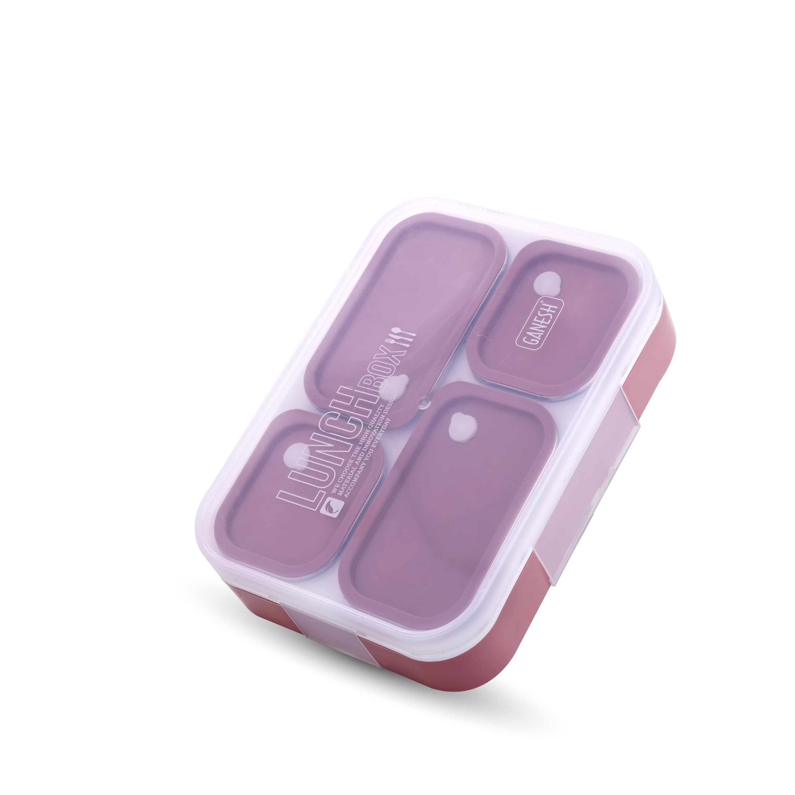 Ganesh Aspire 4 Compartment Stainless Steel Lunch Box Sealed Leakage Proof Lunch Box For Office School Etc 500Ml-Peach