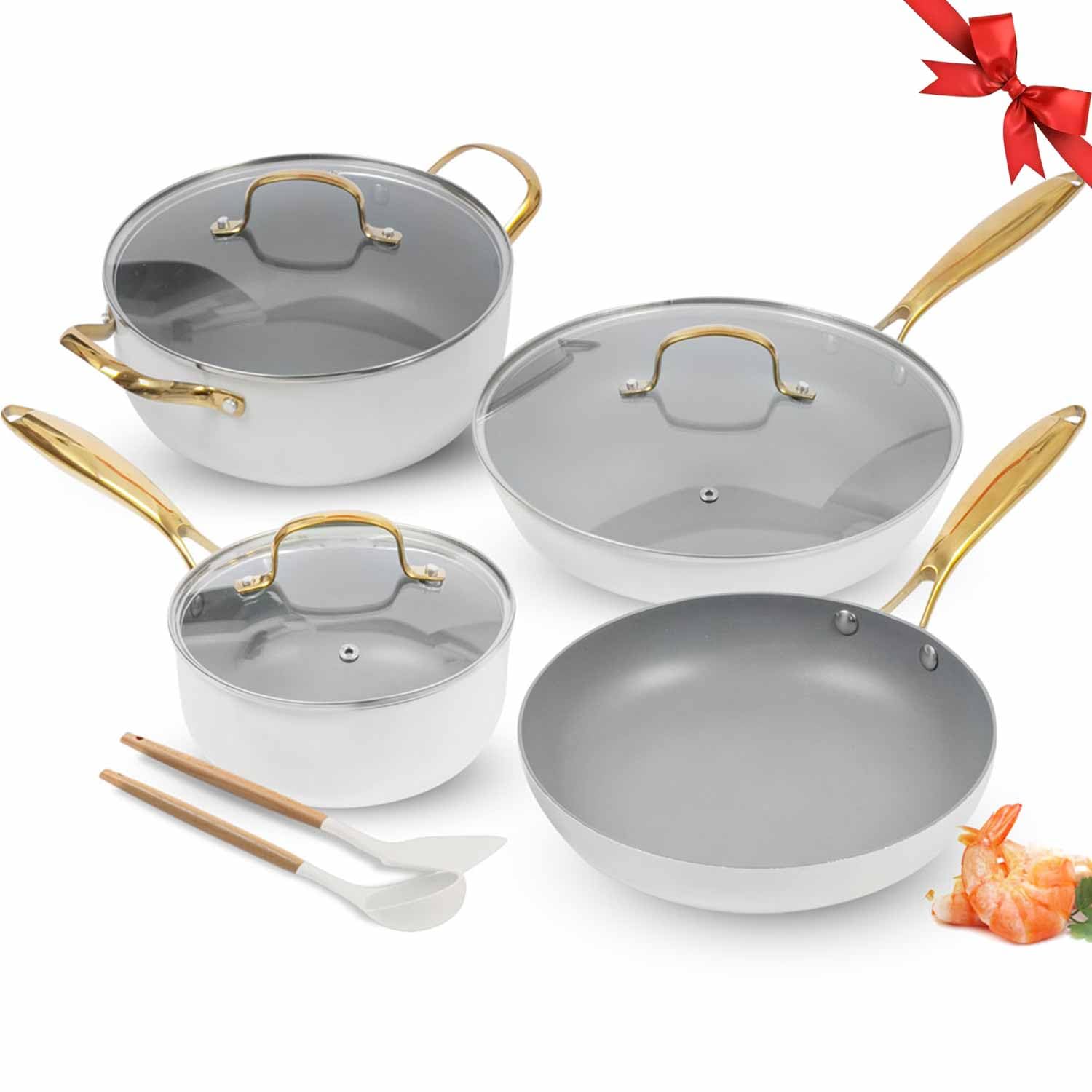 AUDANNE Nonstick Pots and Pans Set 9 Pieces, Non Stick Kitchen Cookware, Cooking Skillets Include Frying Pan with Lid, Saucepan,
