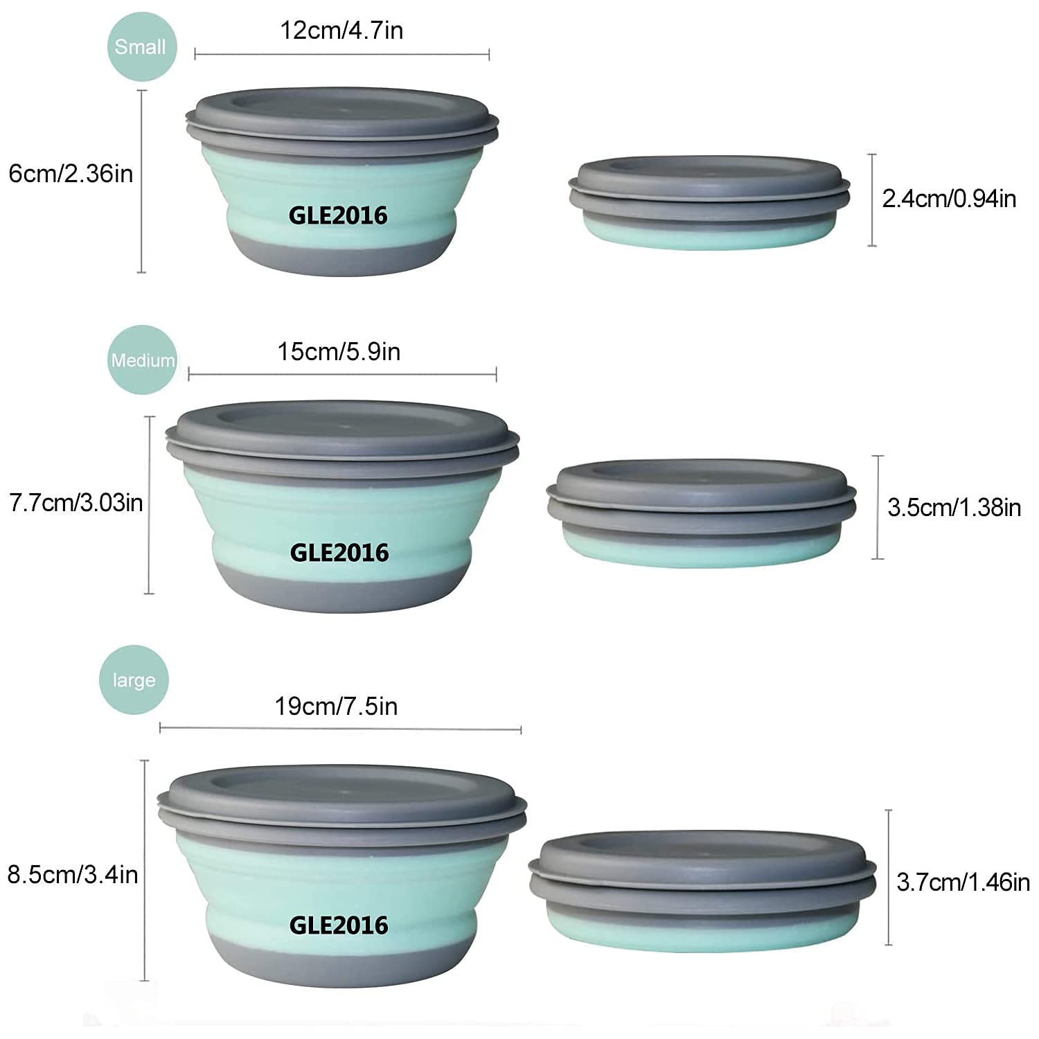 Gle2016 3 Pcs Food Grade Silicone Collapsible Bowl Lunch Box - Expandable Food Storage Containers Set -Silicone Salad Bowl With