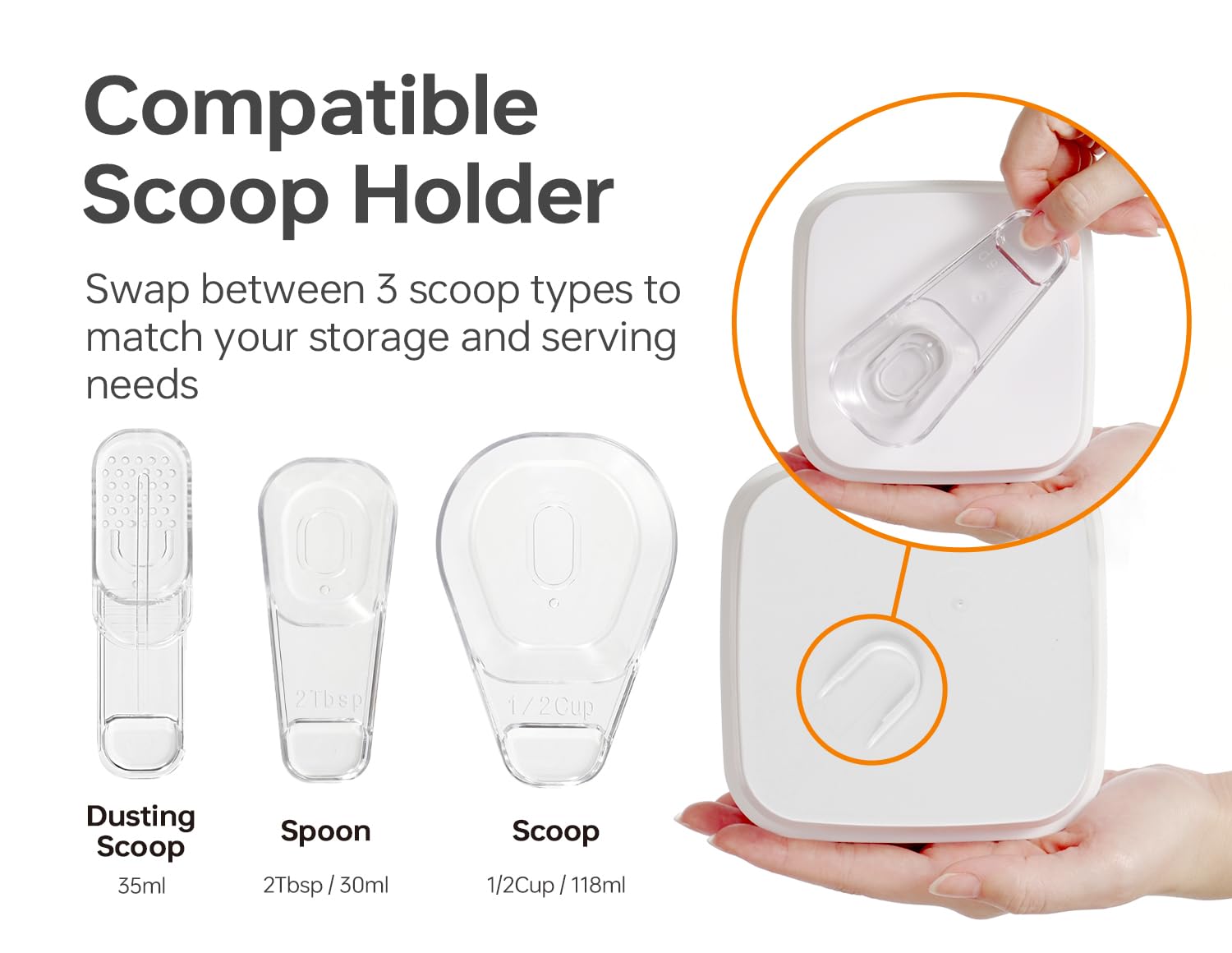 Felli Flip Tite Food Storage Container with Scoop & Lid 5 LARGE Airtight Ring Top, Acrylic Canister for Sugar Flour Baking Powde