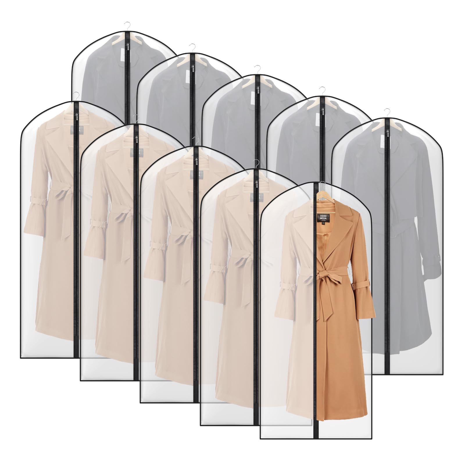 Zilink Clear Coat Bags For Storage 54'' Hanging Garment Bag For Closet Clothing Cover For Storage With Full Zipper Set Of 10