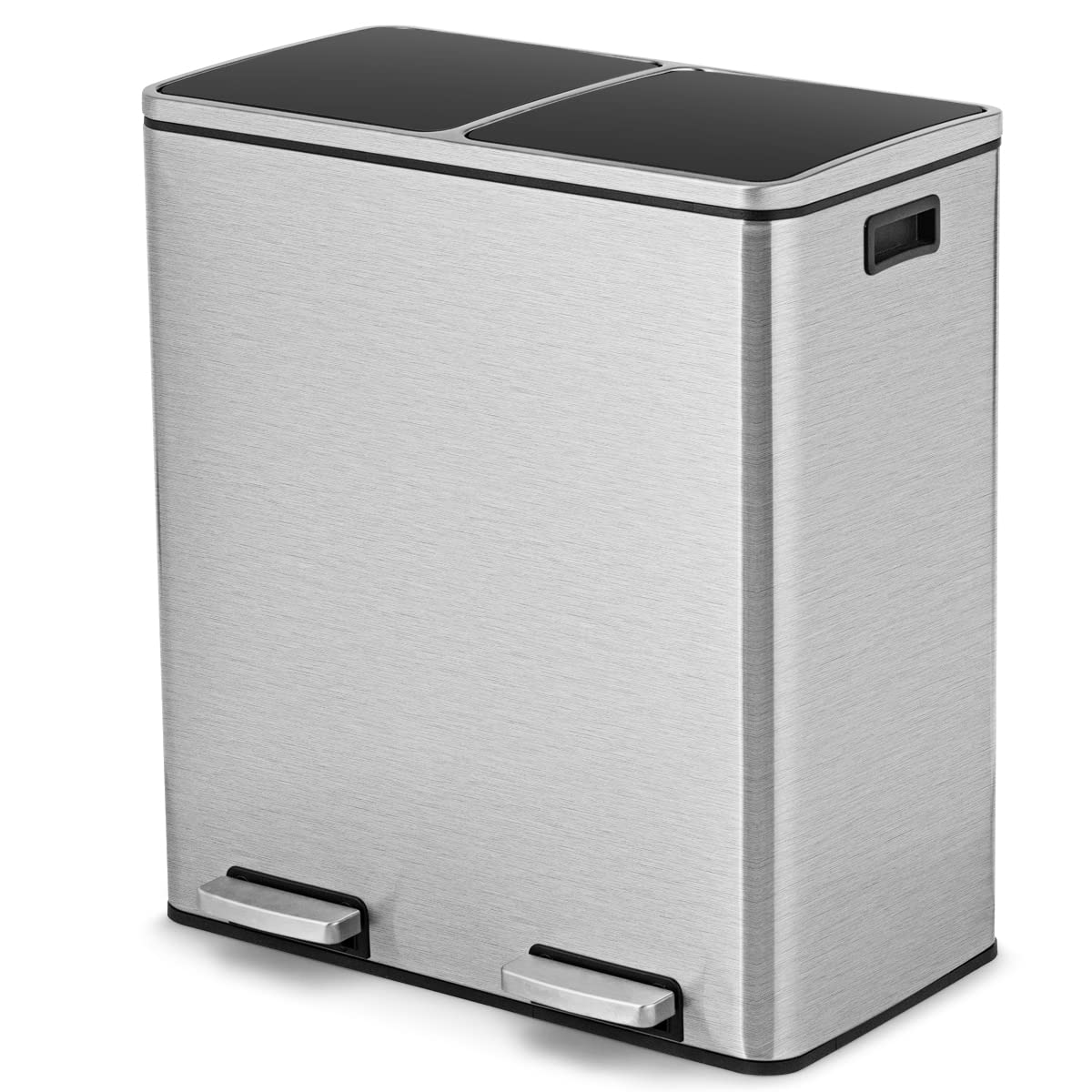 Tangzon 2X30L Recycling Pedal Bin, Double Kitchen Waste Bin With Plastic Inner Buckets & 1/2Handles, Fingerprint Proof Airtight