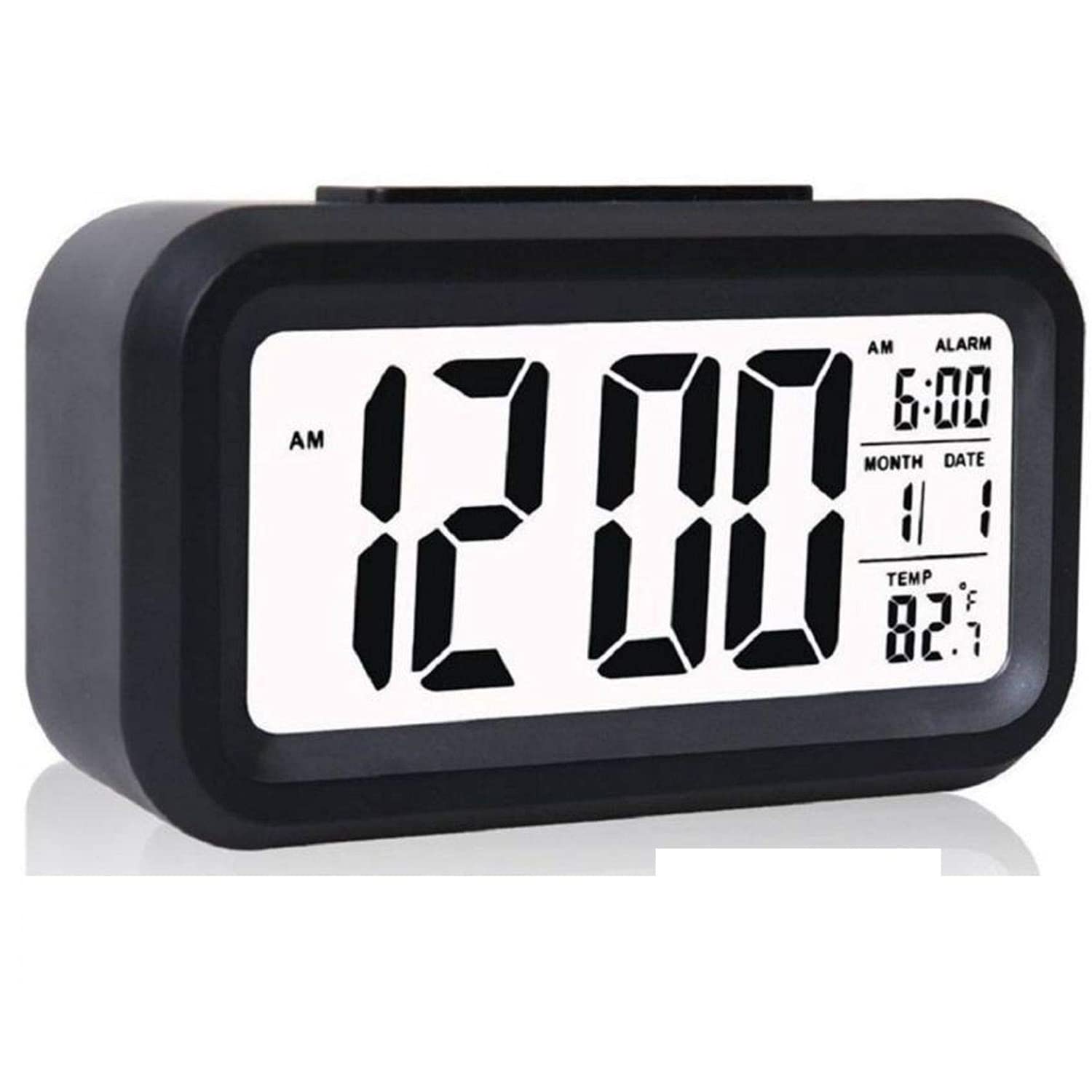 Skadioo Plastic Digital Alarm Clock With Automatic Sensor, Date And Temperature For Boys/Girls (Black)