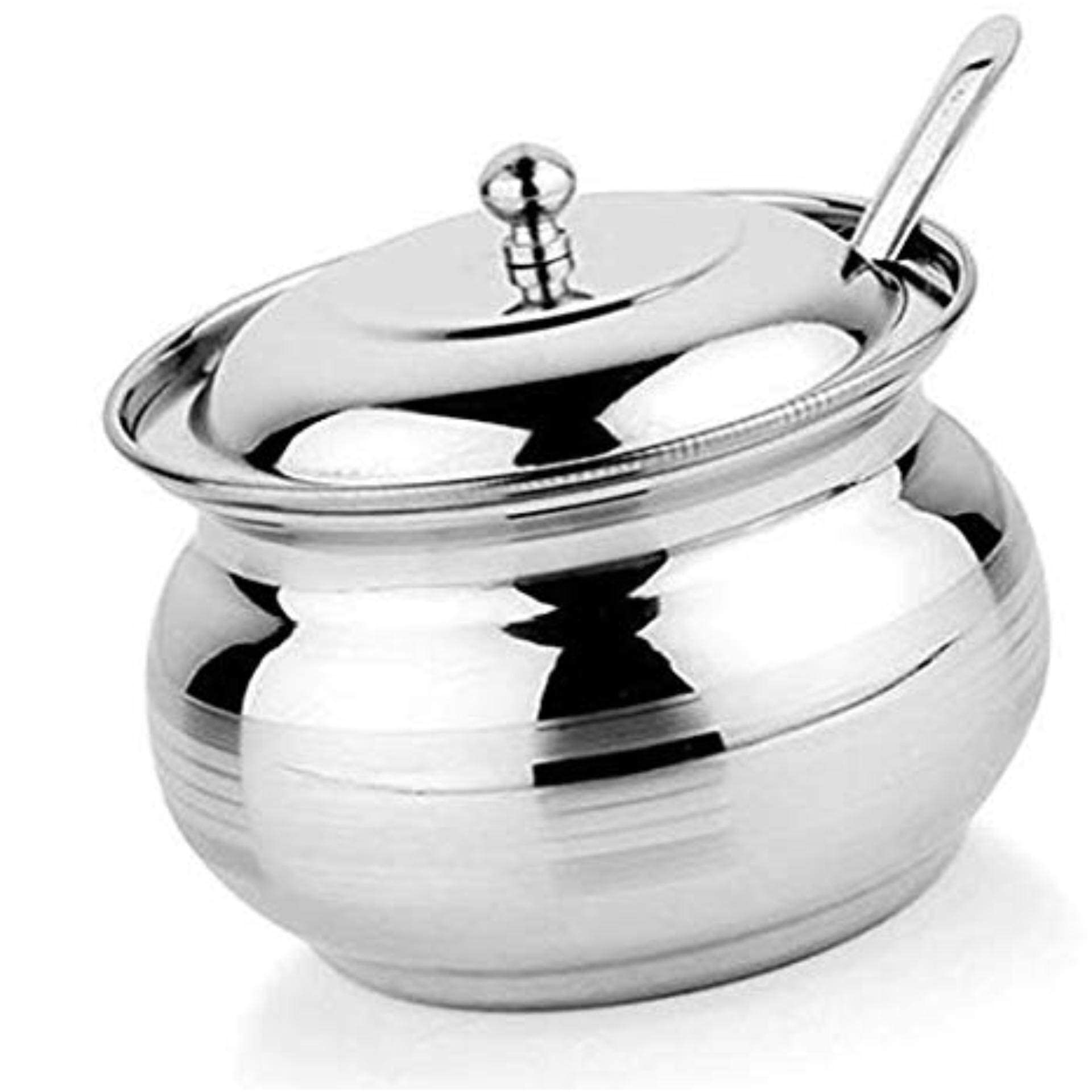 All Mart Stainless Steel Ghee Pot, Oil Container, Pickle Pot With Lid And Spoon (200Ml-250Ml) (Pack Of 1) Silver, 4X4X3