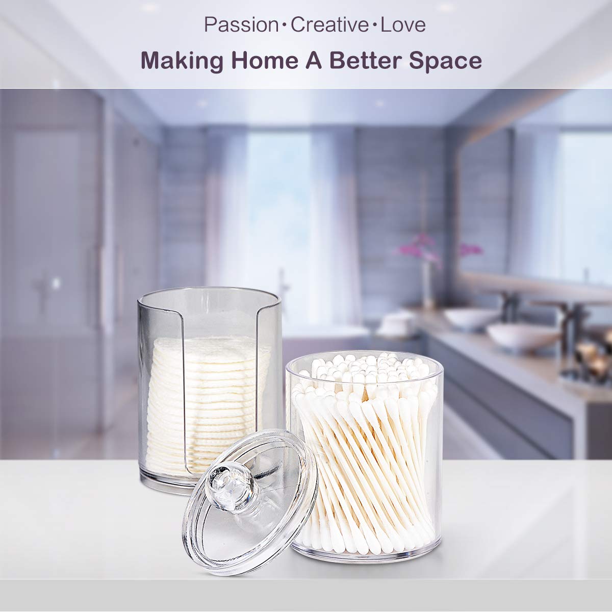 Sheechung Qtip Holder Dispenser Set - Apothecary Jars Bathroom Clear Plastic Acrylic For Cotton Balls,Cotton Swabs,Q-Tips,Cotton