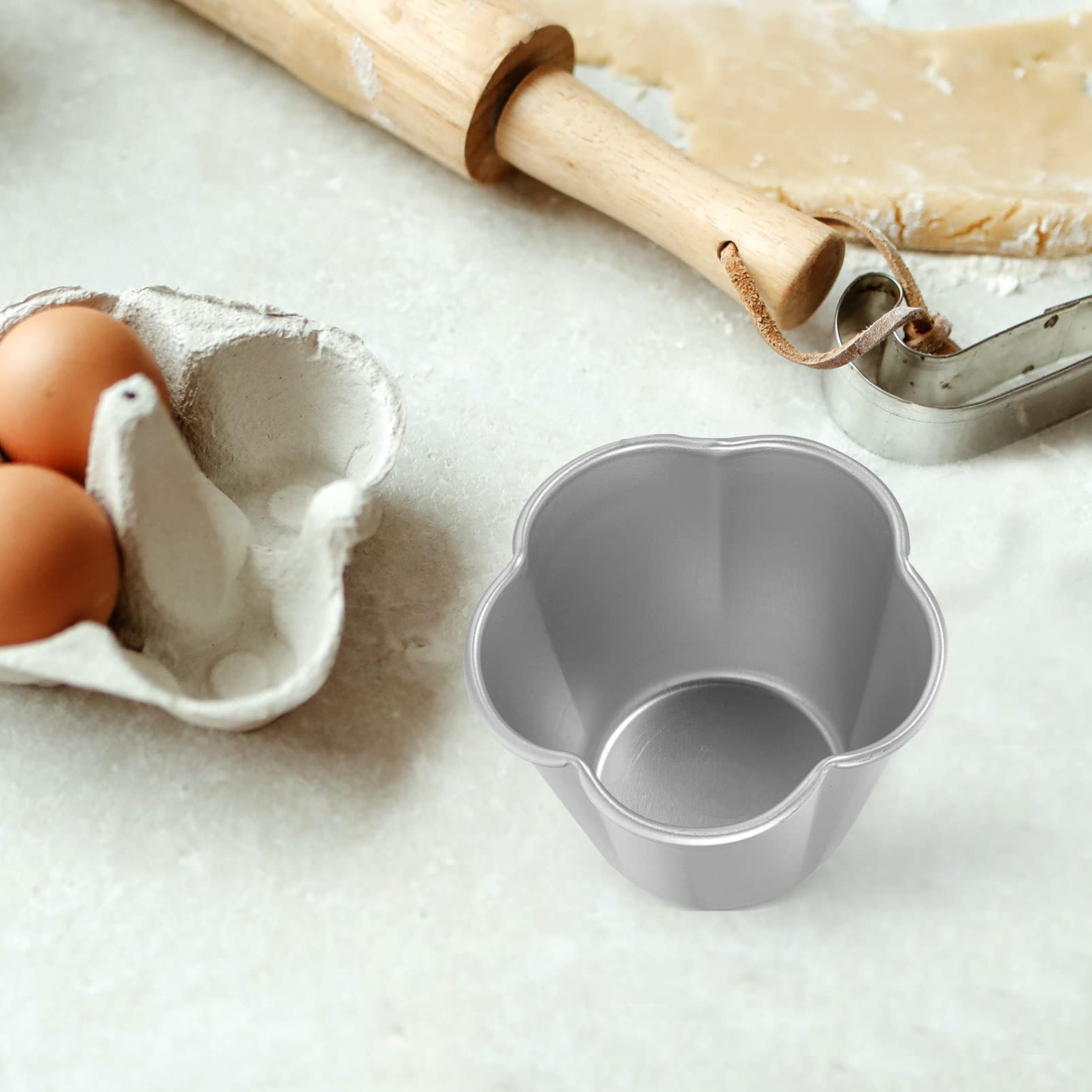 Sherchpry 6Pcs Flower Shape Pudding Moulds Aluminum Baking Cups Non Stick Round Nonstick Egg Tart Cupcake Muffin Cheesecake Moul