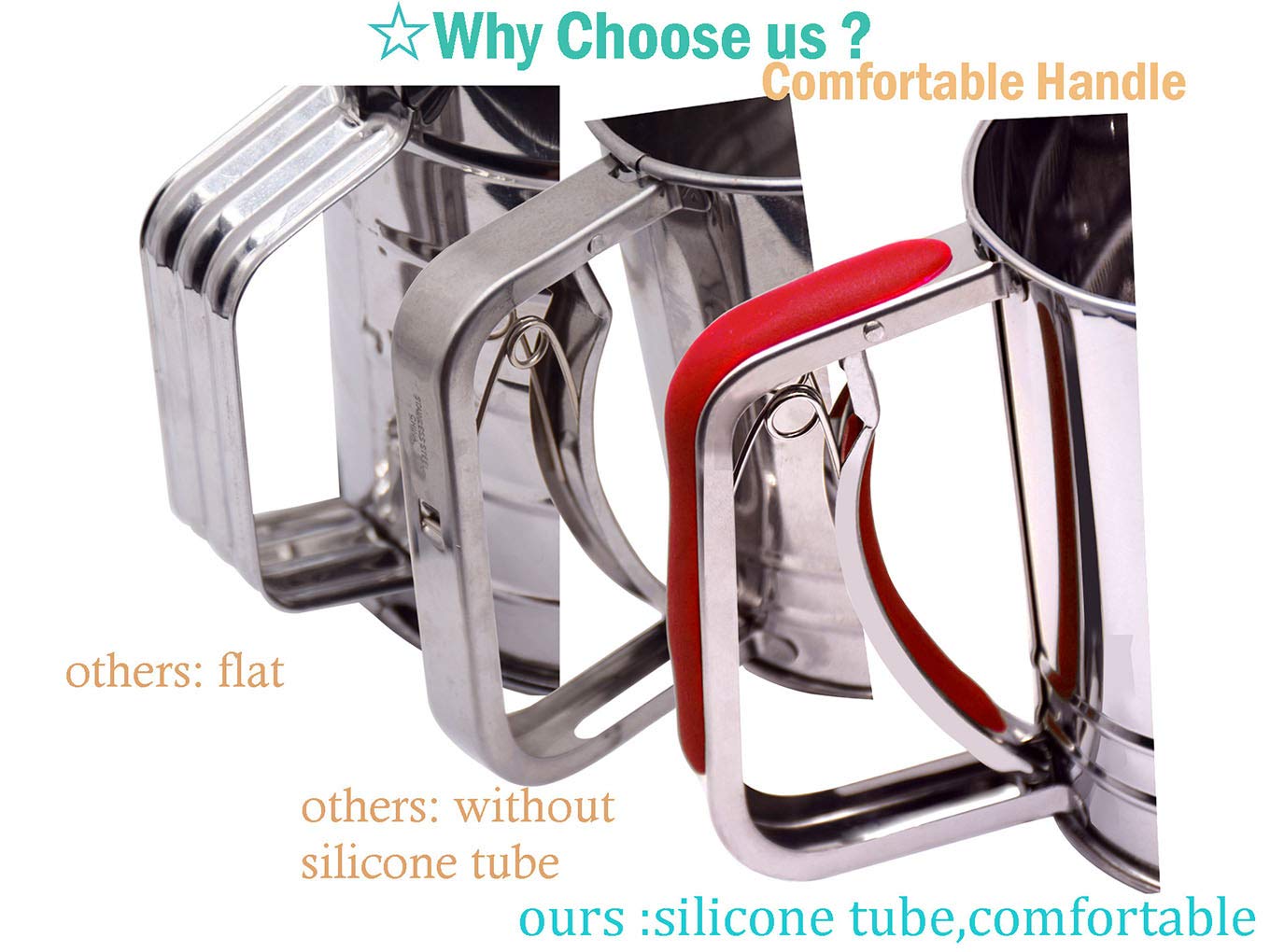 3-Cup Stainless Steel Flour Sifter,Squeeze Sifter For Baking With Compatable Silicone Handle (Green)