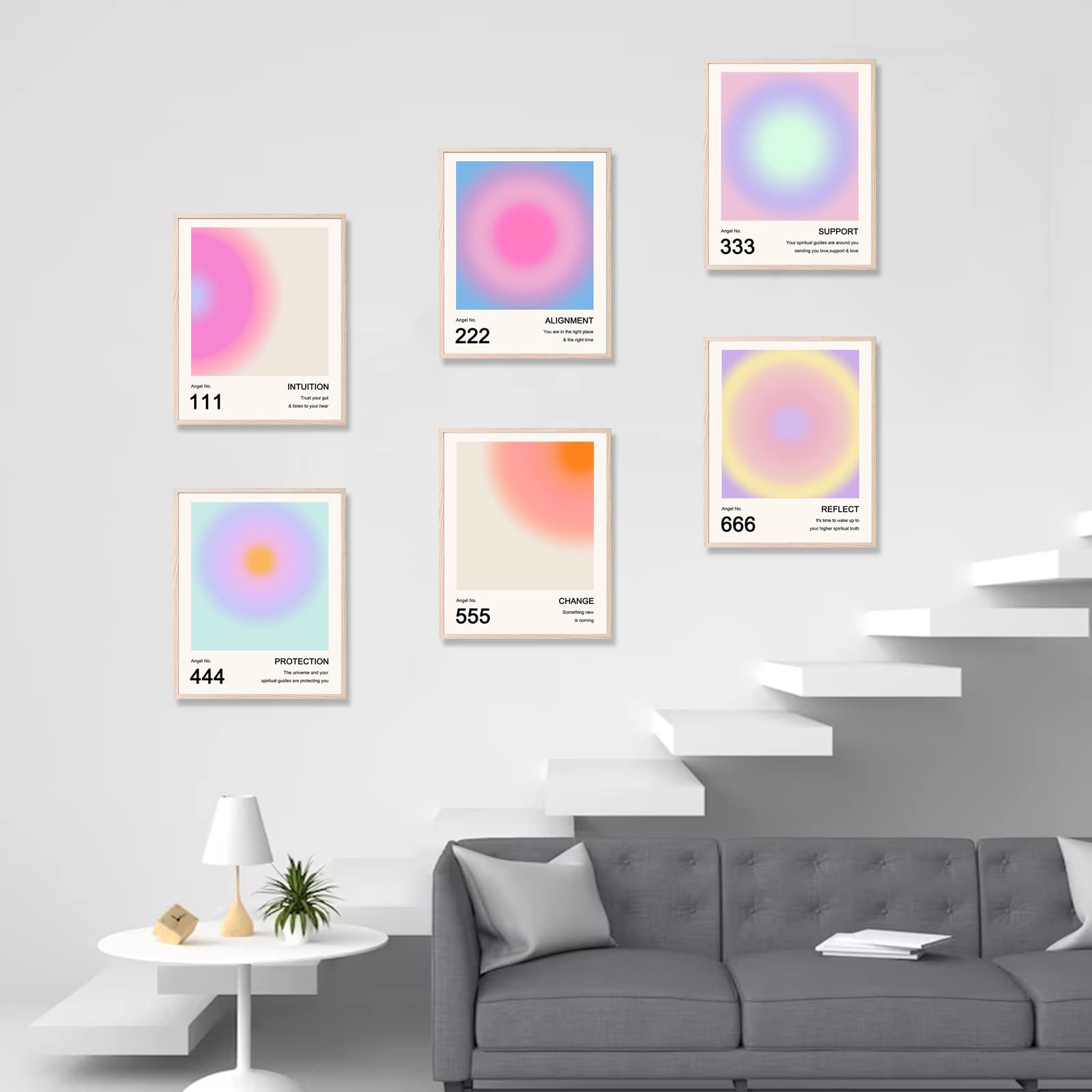 Aura Angel Numbers Poster, Colorful Gradient Posters For Room Aesthetic, Minimalist Inspirational Quotes Canvas Wall Art Paintin