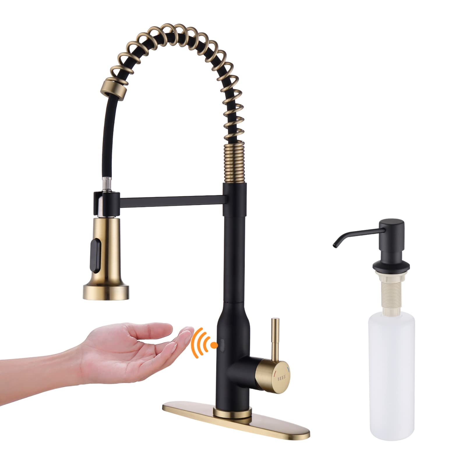 Touchless Kitchen Faucet , Keer Smart Motion Sensor Hands Free Single Handle Spring Kitchen Sink Faucet With Pull Down Sprayer,M