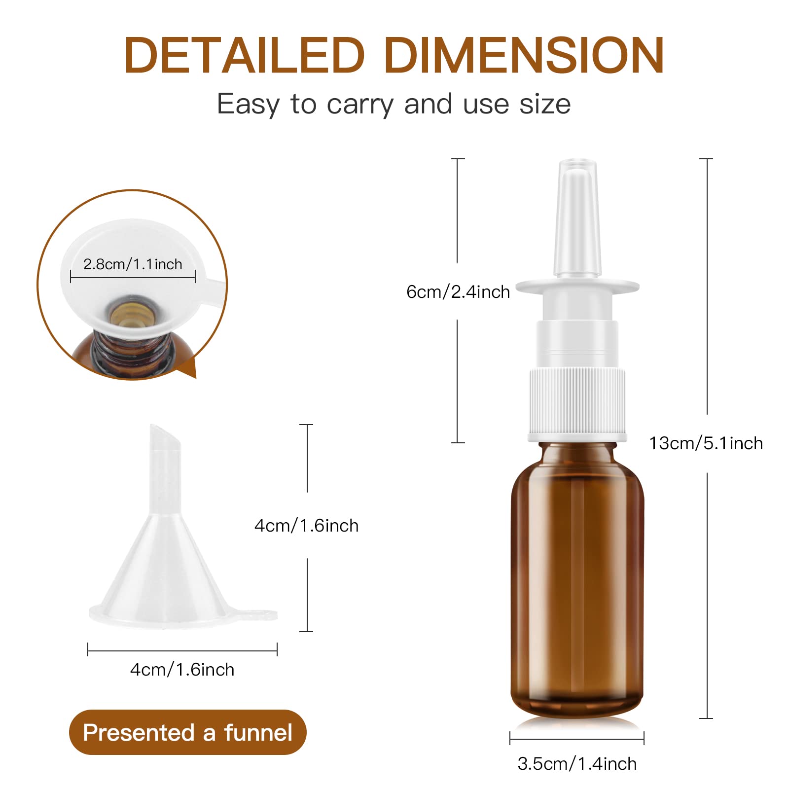 Nasal Spray Bottle, 3 Pcs 30Ml/1Oz Glass Amber Refillable Fine Mist Sprayers Atomizers, Small Empty Nasal Sprayer With Funnels A