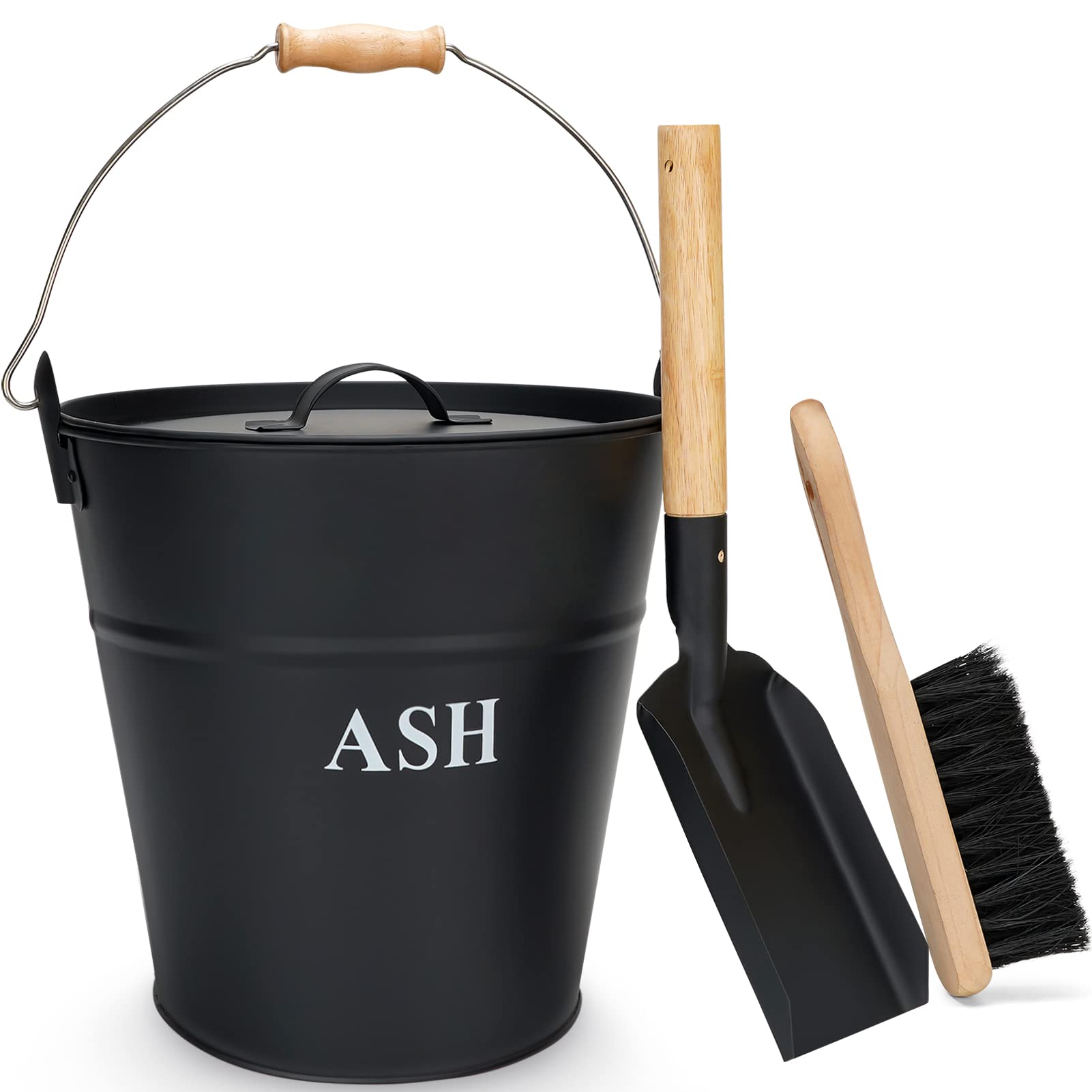 Ash Bucket With Lid, Shovel, And Broom, 3.5-Gallon Metal Bucket With Lid, Fireplace Ash Bucket, Coal Bucket For Wood Stove Acces