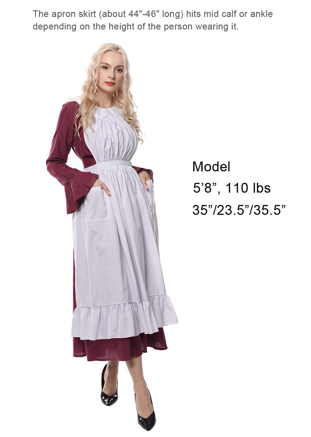 Cr Rolecos White Vintage Maid Ruffle Apron For Women Colonial Pioneer Peasant Apron Pinafore Adjustable Kitchen Gift M