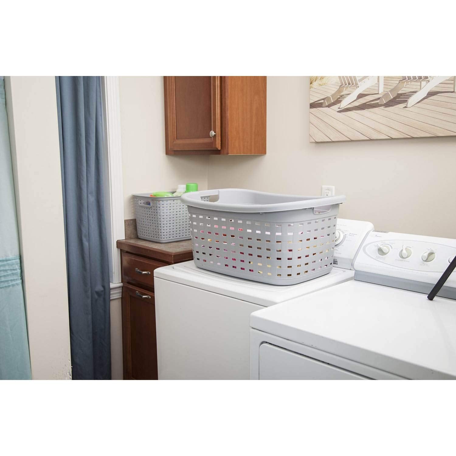 Sterilite Cement Gray Durable Weave Laundry Basket With Wicker Pattern (12 Pack)