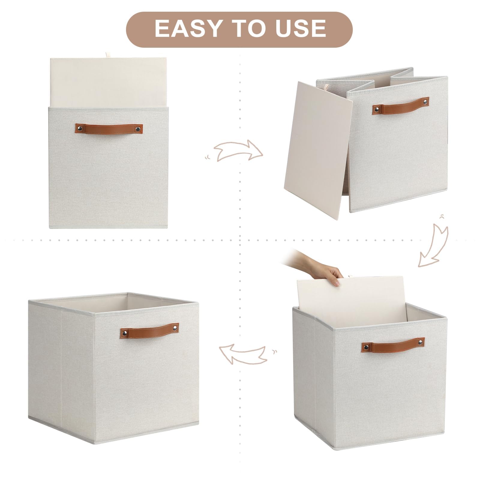 Lovstorage 11''X 11'' Large Storage Cubes, 6 Pack Collapsible Cube Storage Bins With Handles For Organizing, Beige Fabric Closet