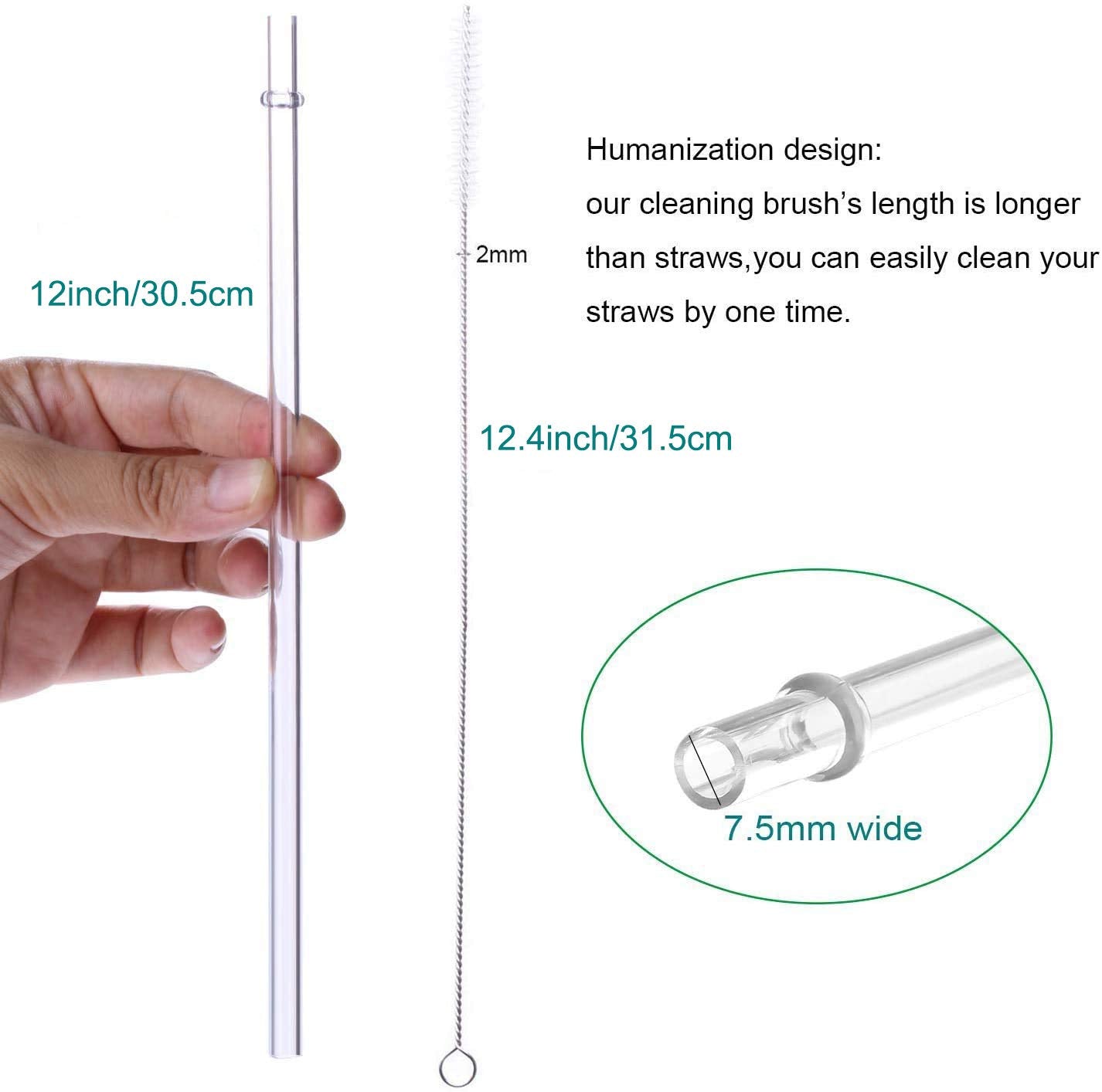 Dakoufish 12 Long Clear Reusable Plastic Replacement Drinking Straws for 40oz 30oz 24oz Mason Jar,Tumblers, Set of 12 with Clean