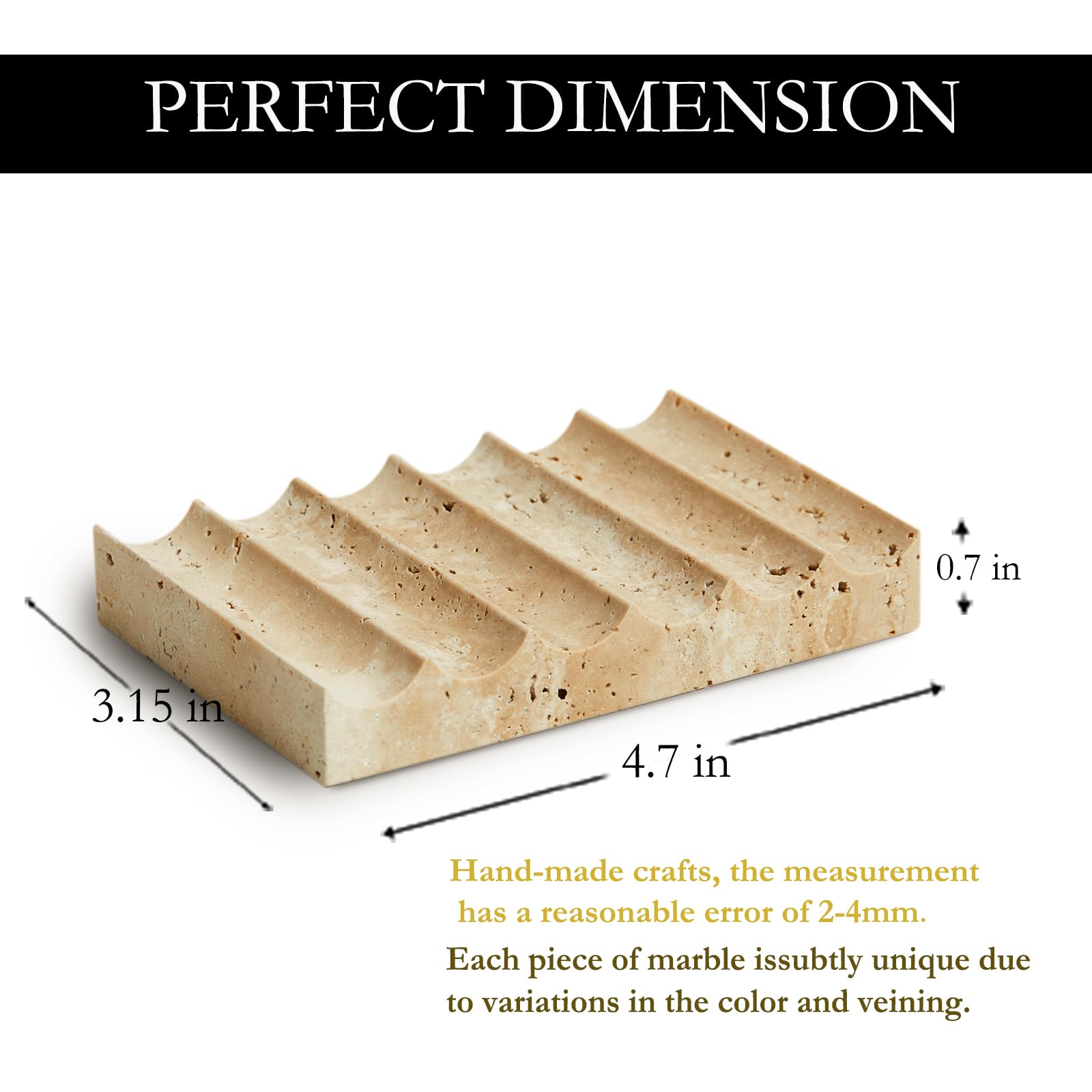 Phinilux Luxury Travertine Soap Dish Marble Jewelry Ring Tray - Rectangle Marble Soap Tray & - Self Draining Soap Holder For Bat