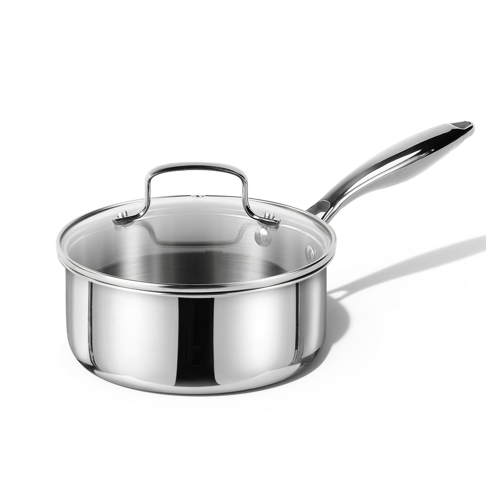 CAROTE 1.5Qt Stainless Steel Saucepan, NonToxic 3Ply Stainless Steel Cookware Set with Lids, Small Kitchen Pots, Oven Safe, Co