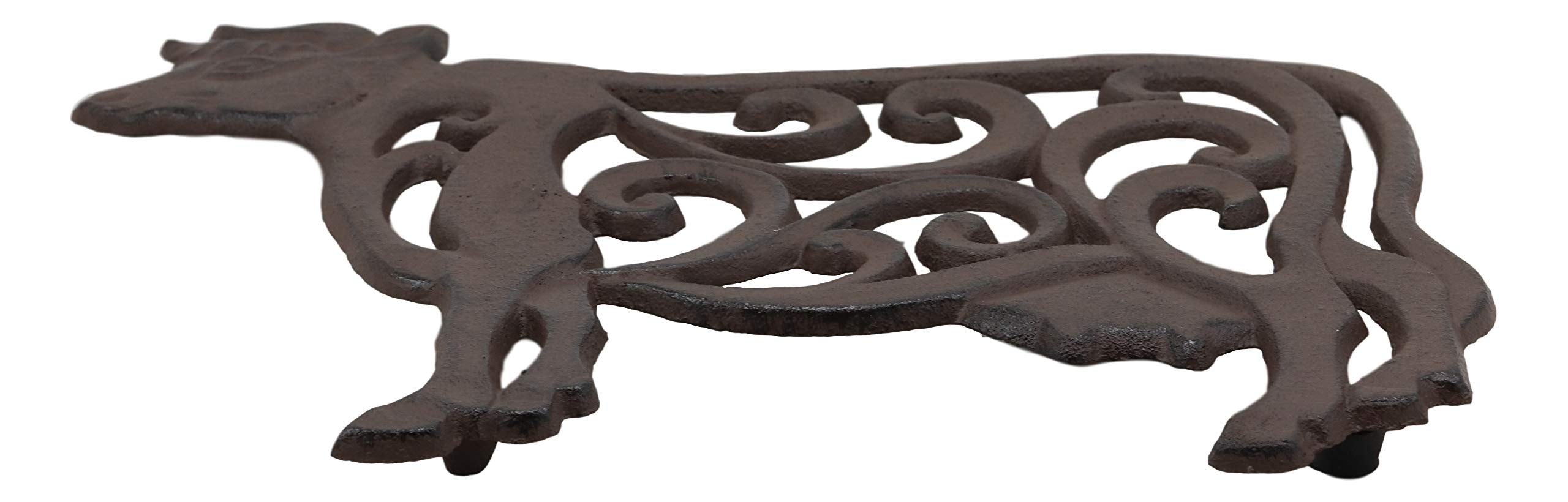 Ebros Gift 10.5'' Wide Western Farm Bovine Cow With Lace Scrolls Design Cast Iron Metal Trivet Southwest Rustic Country Ranch Co