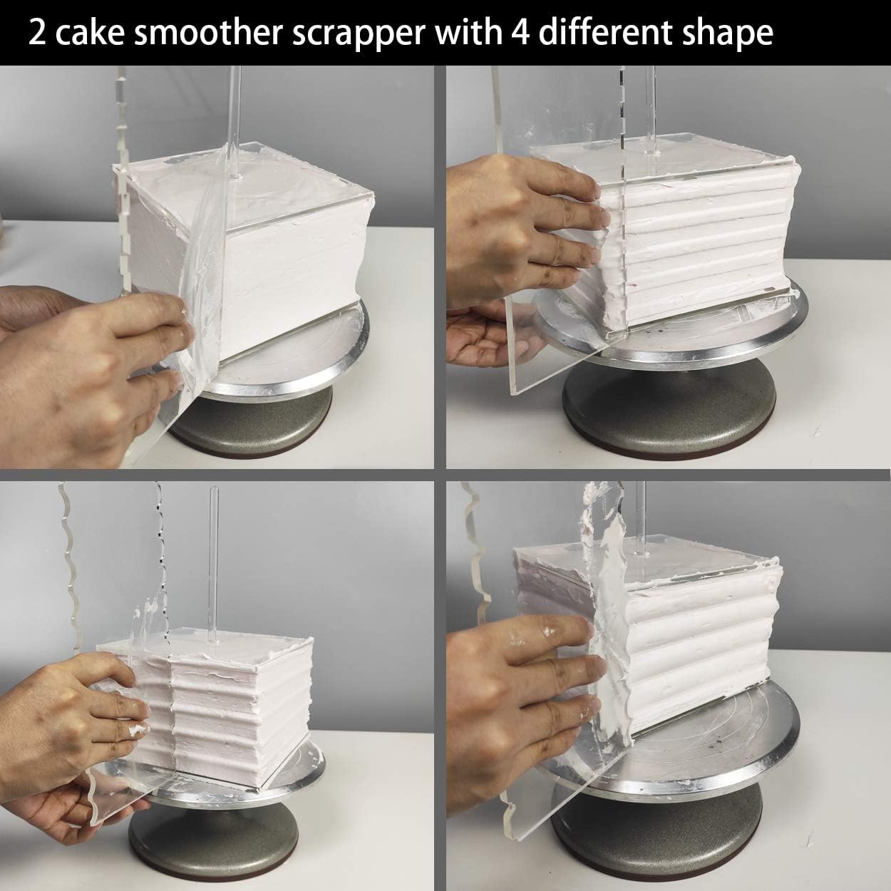 Boyun Acrylic Square Cake Disk Set,Acrylic Cake Discs Set,Comb Scrapers,Dowel Rods,Icing Scraper,Acrylic Scraper Smoother For 3