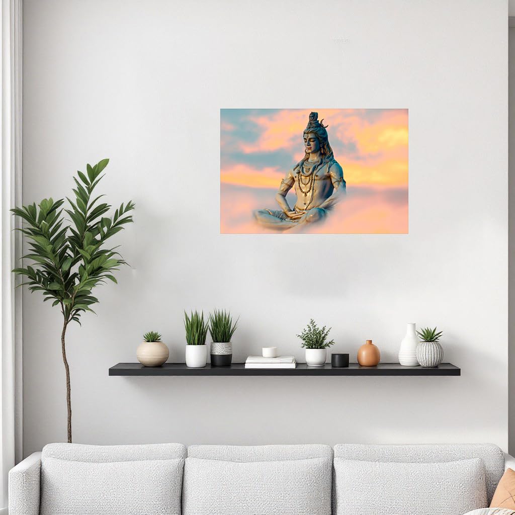 Dharvika Innovations Lord Shiva Adhesive Vinyl Wall Poster, Sparkle Coated Lamination, 24 X 36 Inch