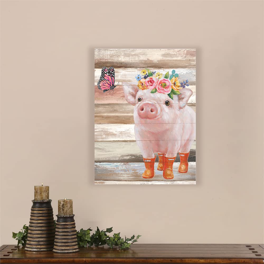Funny Piggy And Pink Butterfly Pig Pictures Wall Art Farmhouse Wall Decor Farm Animal Canvas Poster Mural For Bedroom Bathroom A