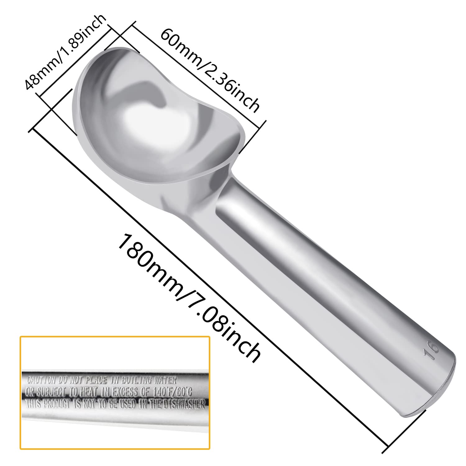 Pimoys Large Aluminum Ice Cream Scoop - Nonstick, Anti-Freeze, Bright Silver, Model C6768K-11-N