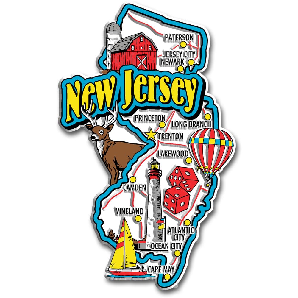 New Jersey Jumbo State Magnet by Classic Magnets, 2.9 x 4.7, Collectible Souvenirs Made in The USA
