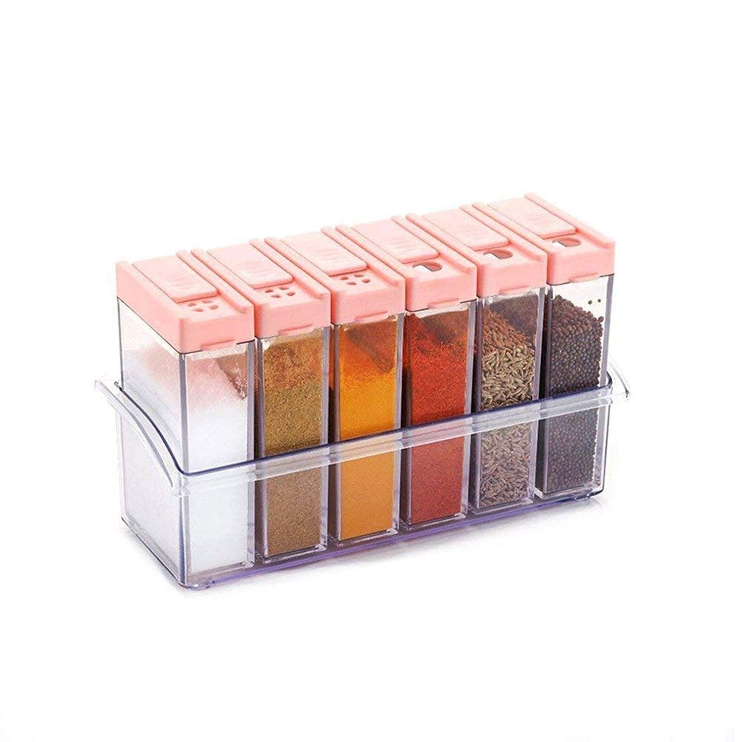 Niralasa 6 Pcs Jar Spice Rack Pepper Salt Spice Masala Box Storage Containers | Pantry Storage Organizer | Kitchen Shelf | Kitch