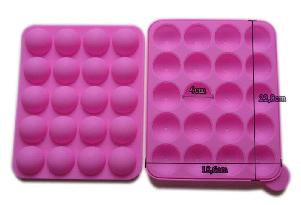 Rbenxia Silicone Cake Mold 20-Cavity Half Circle Lollipop Party Cupcake Baking Mold Cake Pop Stick Mold Tray Hot Pink With 25 St