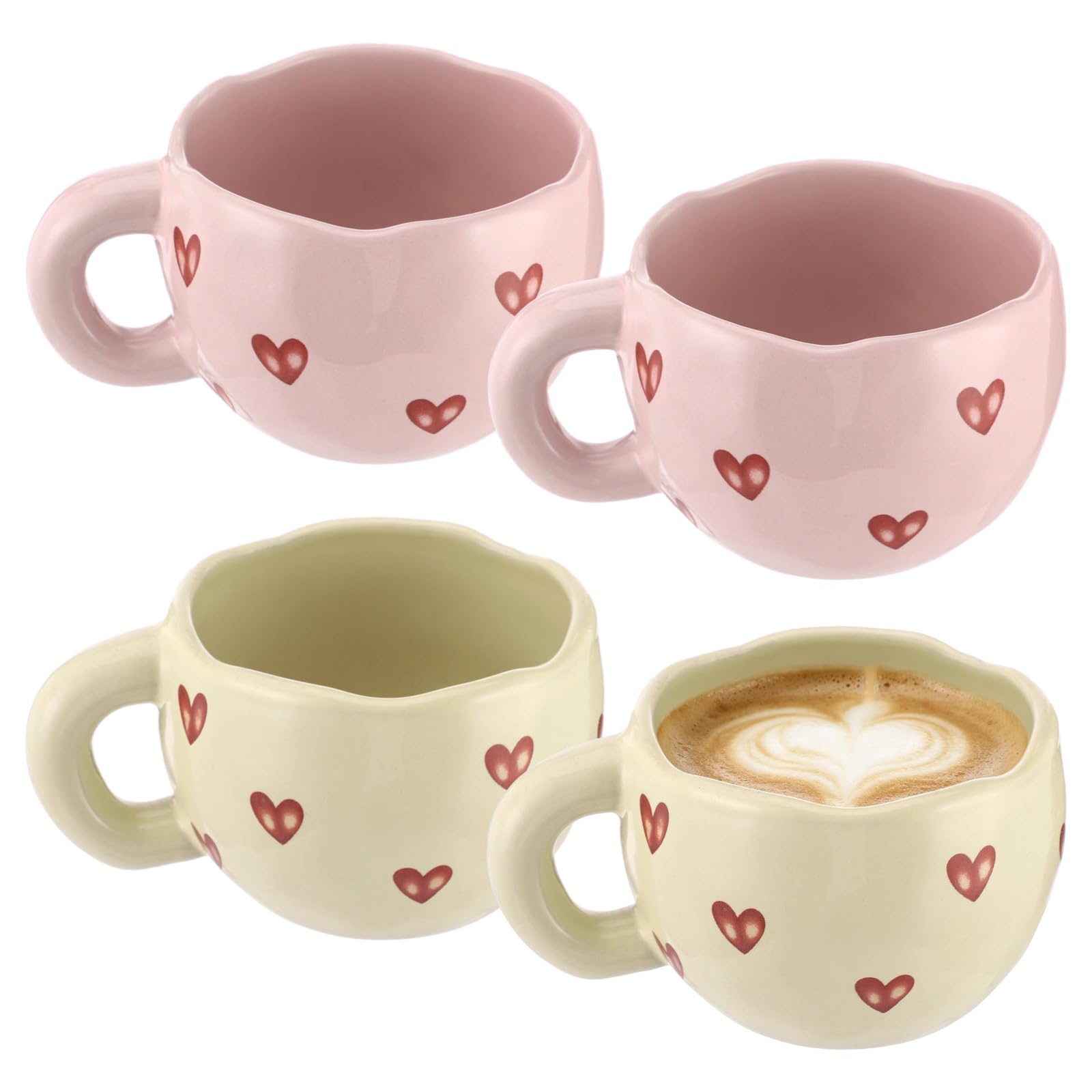 TIMCORR 4Pcs Cute Coffee Mugs,9.4 oz Ceramic Coffee Mug Heart Coffee Mug,Handmade Hot Chocolate Mugs Love Tea Cup Set, Safe for 