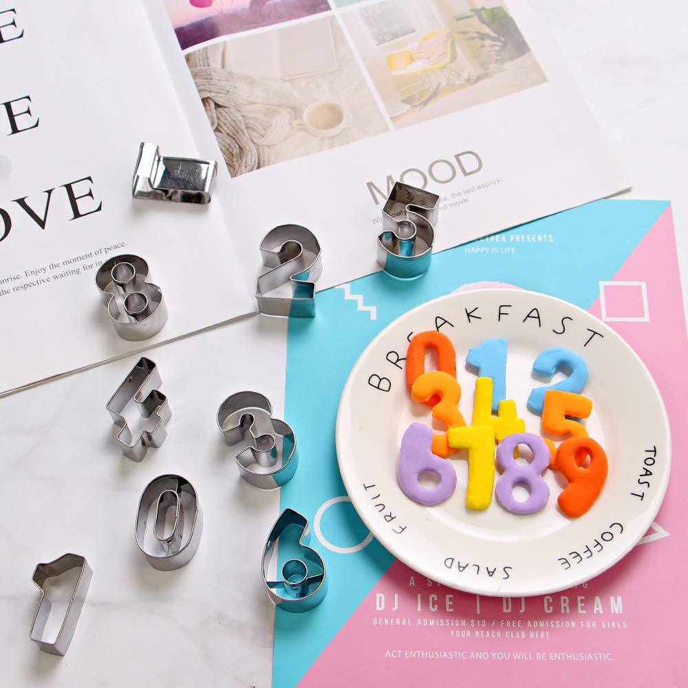 Surgehai Mini Number Cookie Cutters -1.7'' Stainless Steel Cake Decorating Small Number Cutters With Cut-Outs, 9-Piece Set
