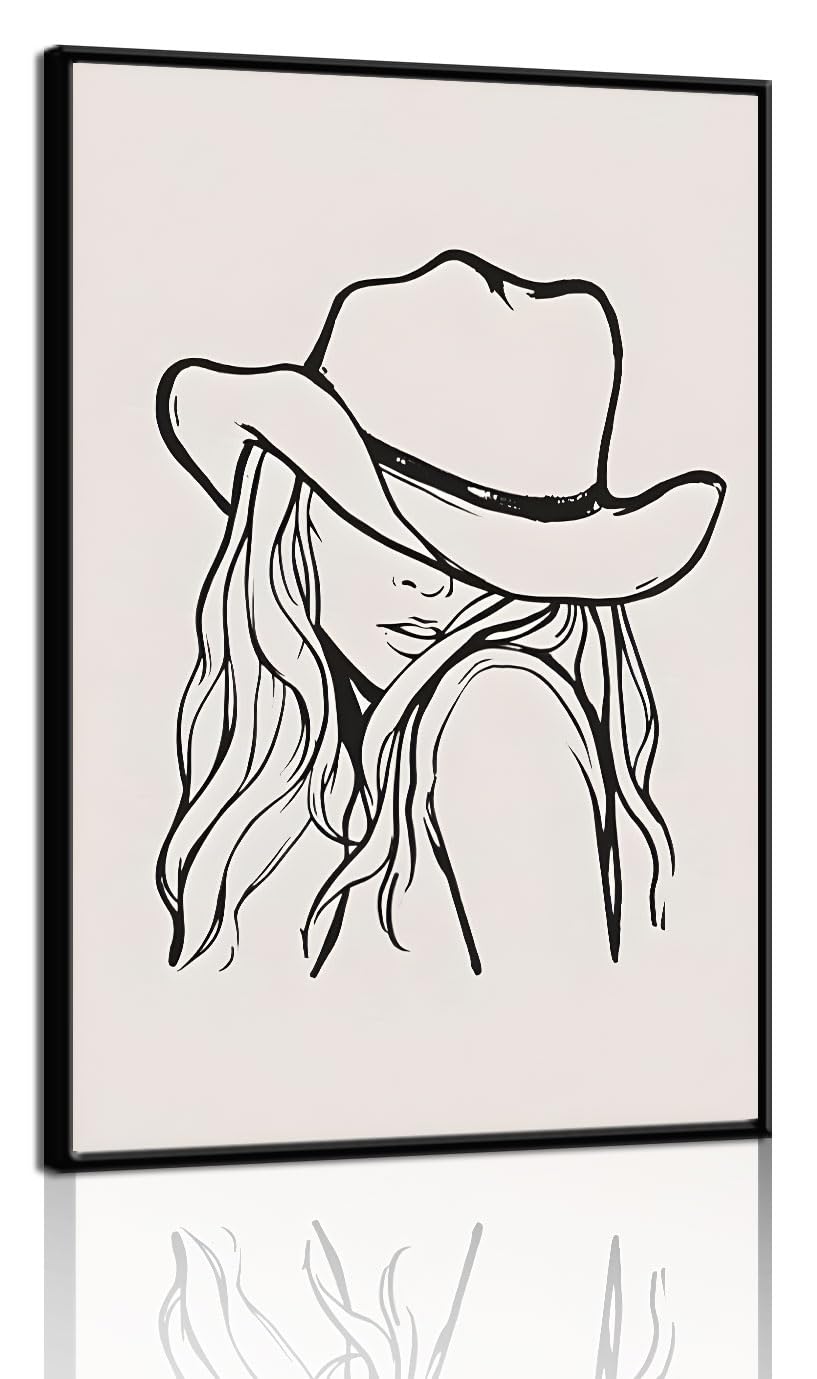 Western Cowgirl Canvas Wall Art Trendy Line Vintage Room Aesthetic Poster Picture Black And White Minimalist Print Painting Funk