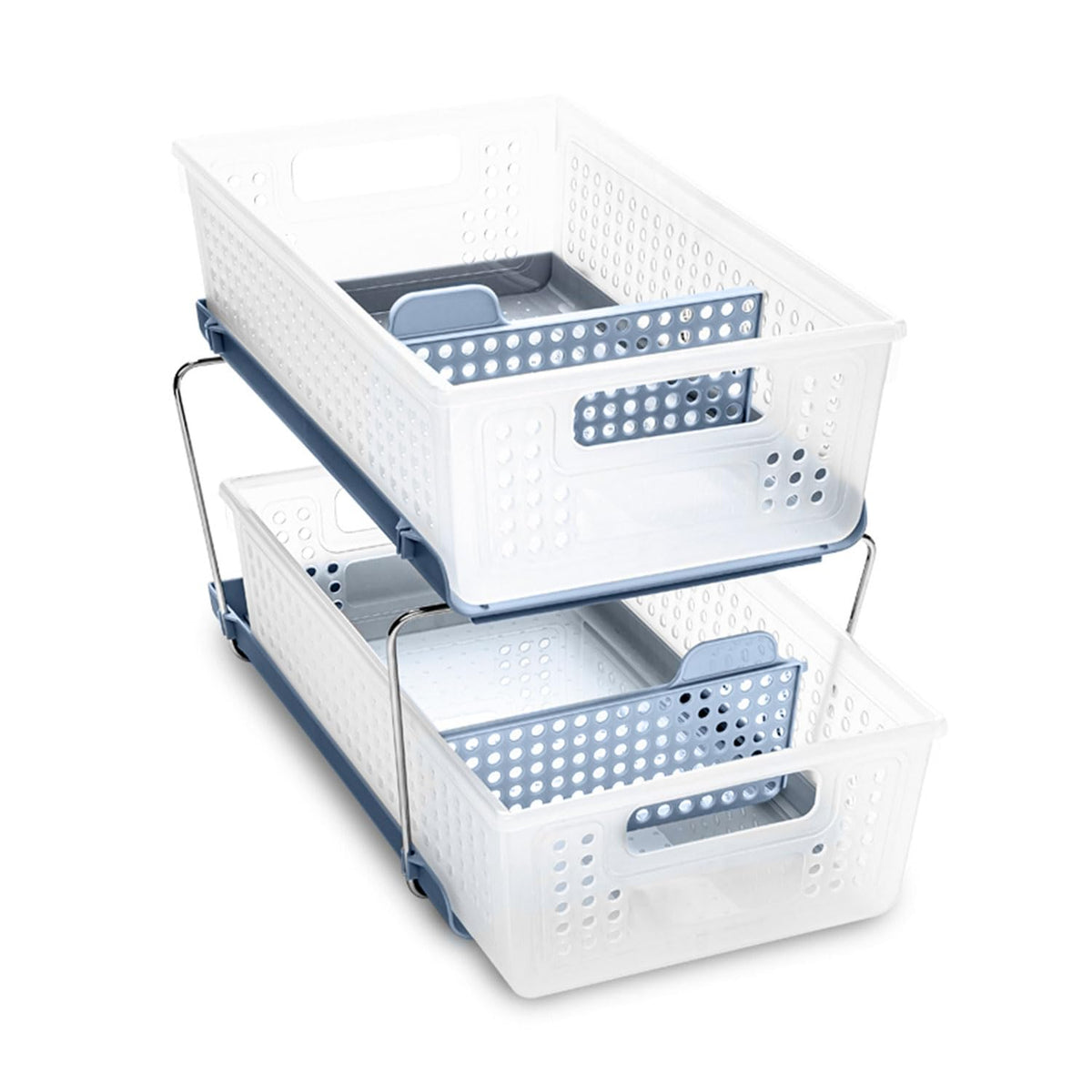 Madesmart 2-Tier Plastic Multipurpose Organizer With Divided Slide-Out Storage Bins, Under Sink And Cabinet Organizer Rack, Fros