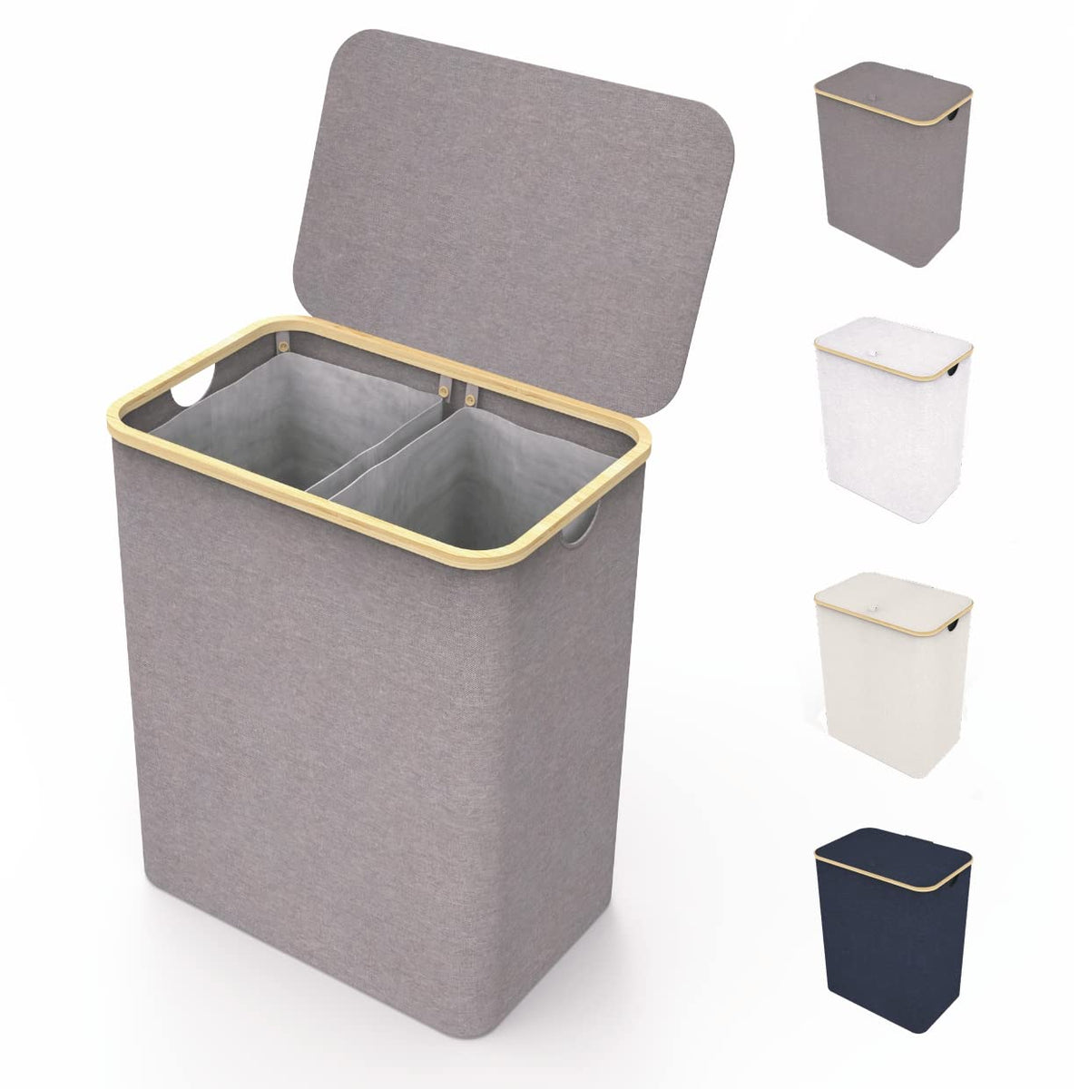 Lonbet - Gray Double Laundry Hamper With Lid, 2 Sections And Removable Bags, Hamper For Laundry 2 Compartment To Simplify Laundr