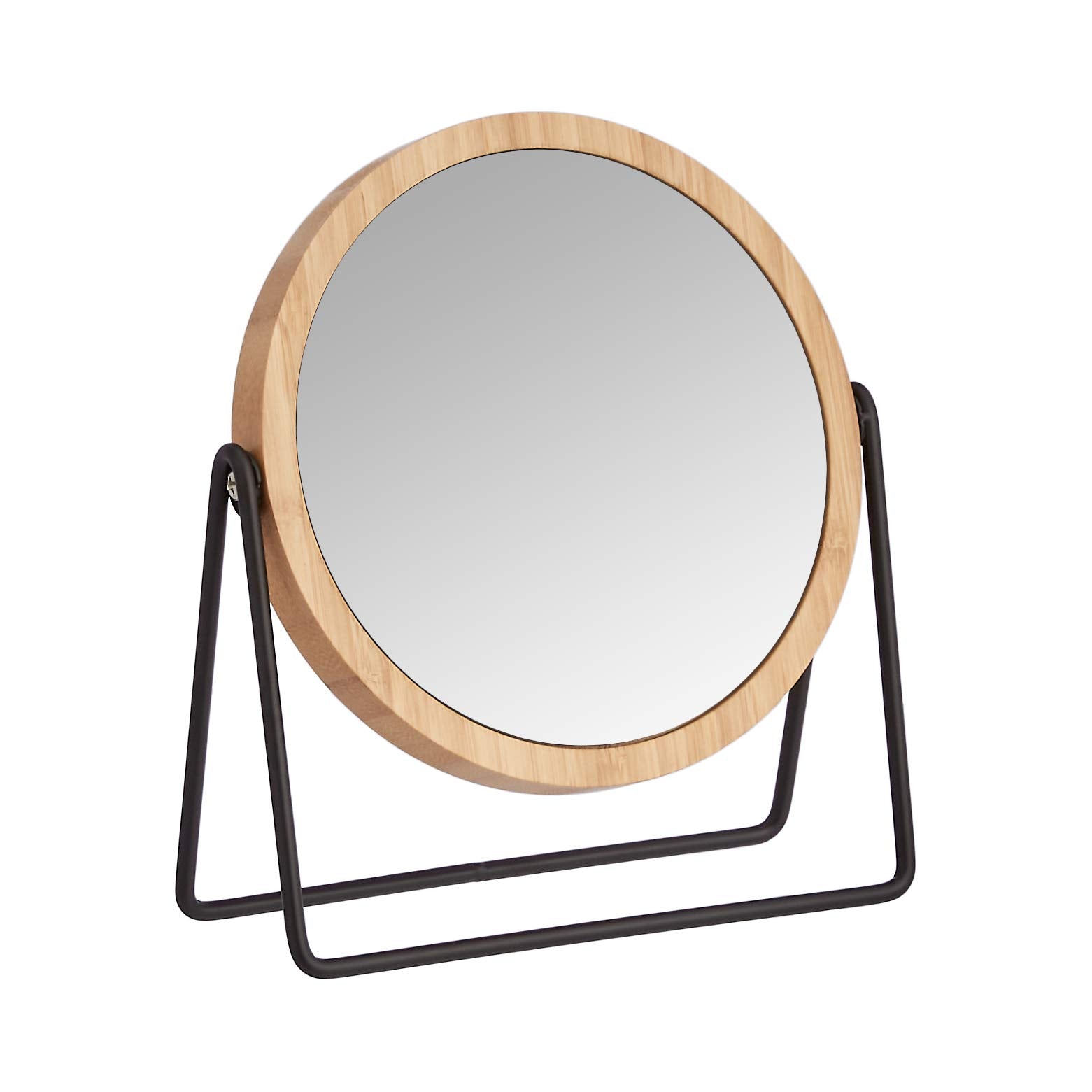 Amazon Basics Vanity Round Mirror With Bamboo Rim, Magnification, Tabletop Mount, Black, 7.2''L X 2.87 ''W