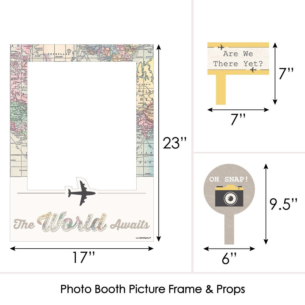 Big Dot Of Happiness World Awaits - Travel Themed Party Selfie Photo Booth Picture Frame & Props - Printed On Sturdy Material