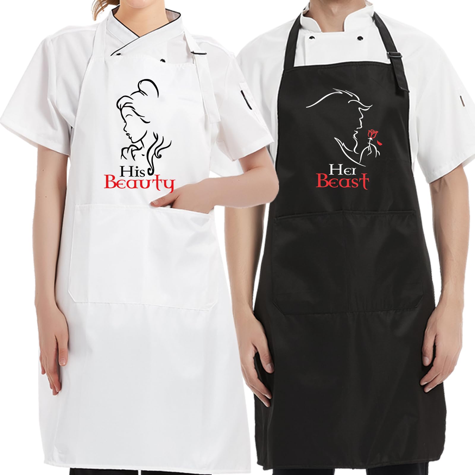 Agmdesign His Beauty, Her Beast 2Pack Apron Set, Bridal Shower Gifts, Wedding Anniversary Birthday Gifts For Couples Parents, C