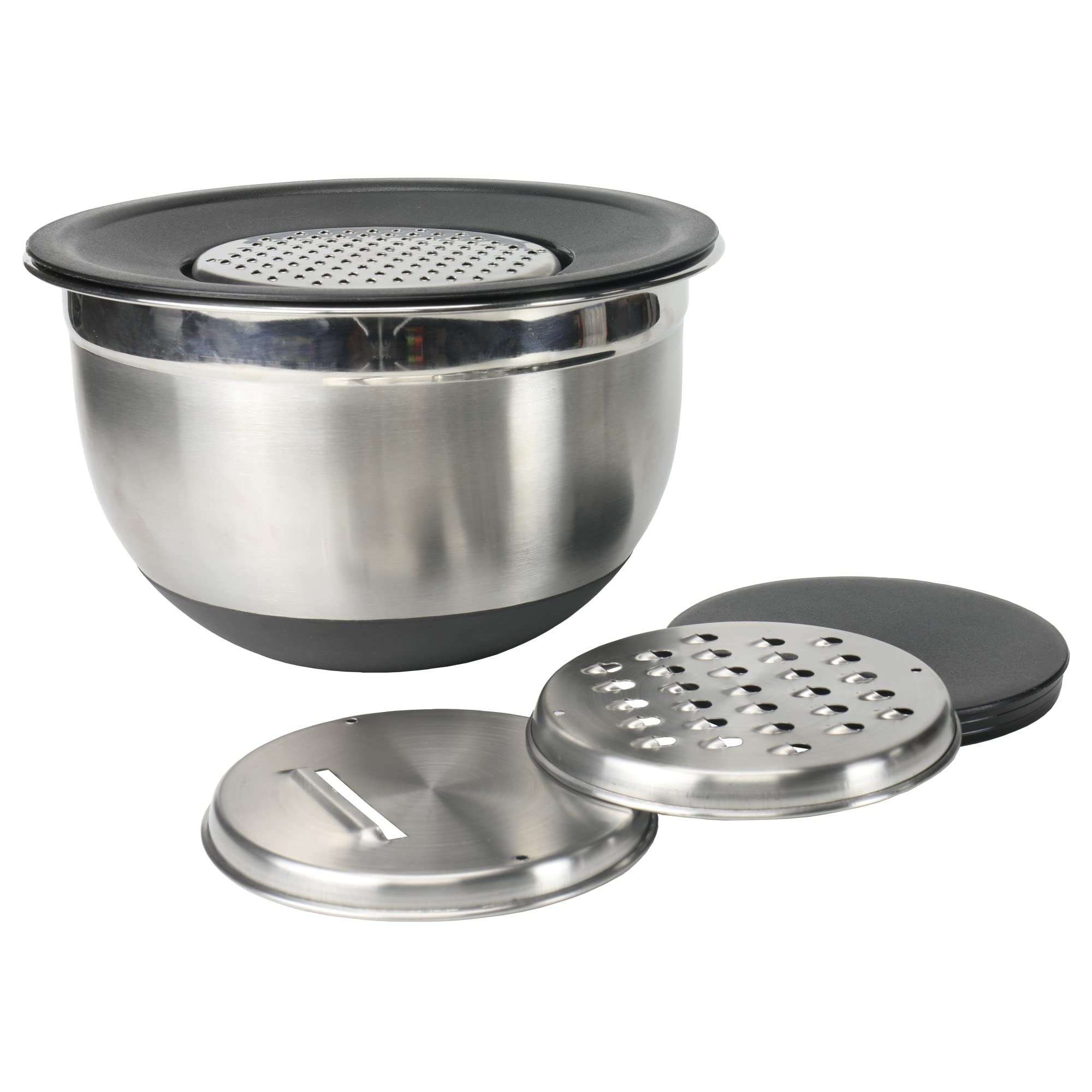 Chef Craft Select Mixing Bowl And Grater Lid Set, 7, 9.5, And 11.5 Inch, Stainless Steel