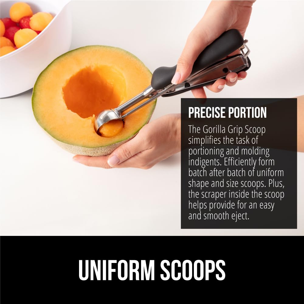 Gorilla Grip Stainless Steel Multipurpose Bpa-Free Spring Scoop, 2 Tbsp, Melon Ballers, Cookie Dough Scoops, Perfect Portion Siz