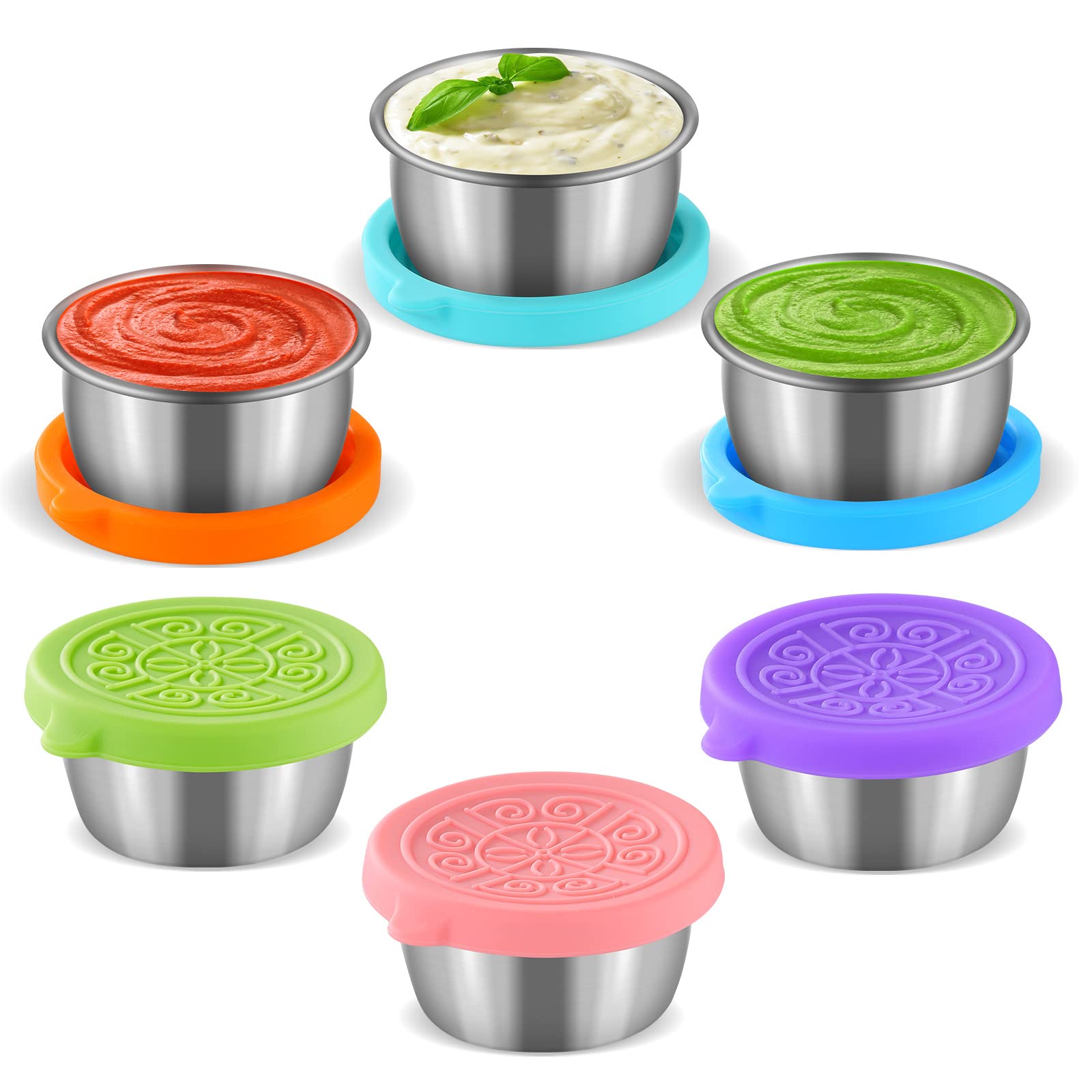 6 Pack 2.5Oz Salad Dressing Containers To Go, Advanced Stainless Steel Condiment Containers With Silicone Lids Easy To Open, Lea