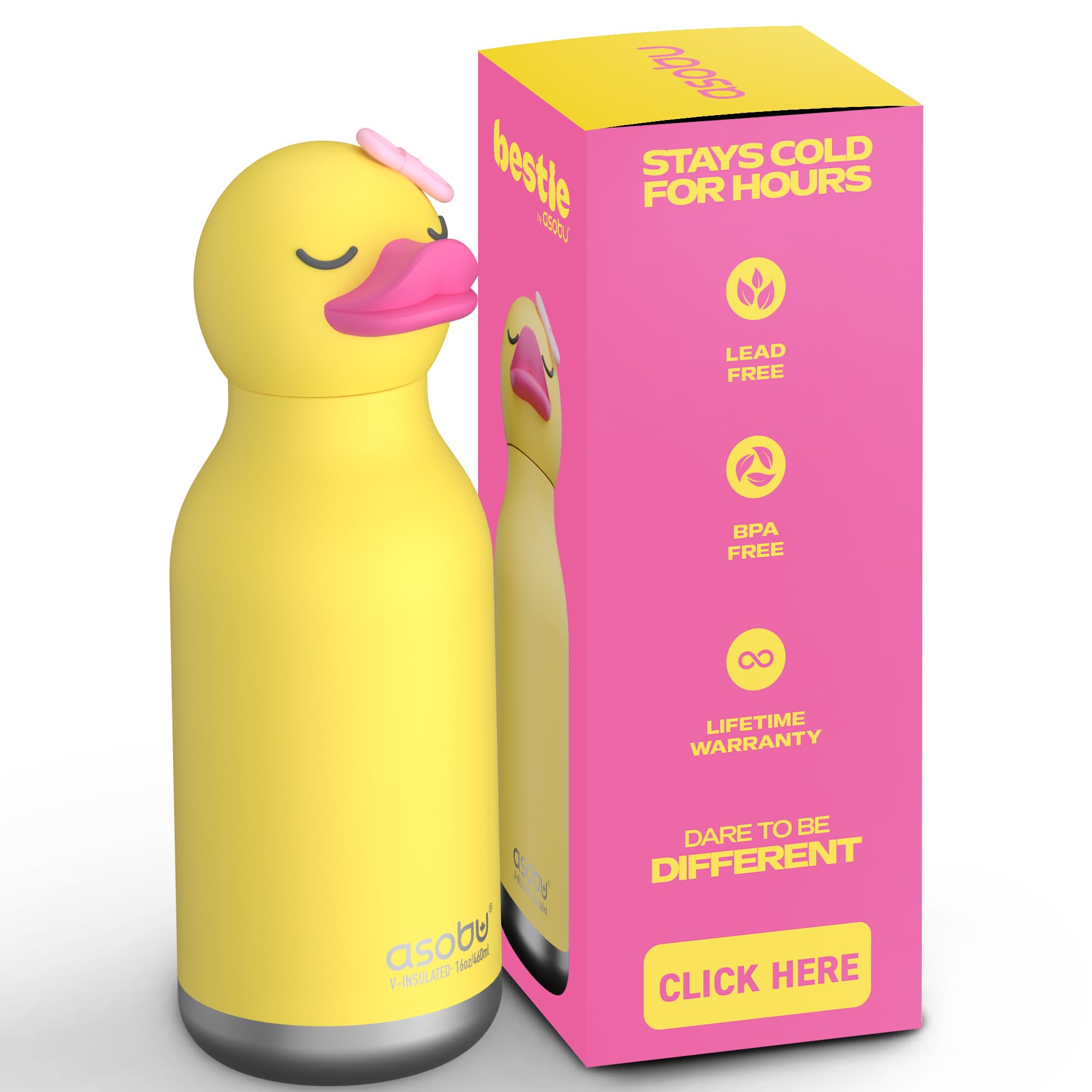 asobu Bestie Bottle Insulated Stainless Steel Water Bottle with Detachable Soft Animal Head Fun Drinking For Kids and Teens with