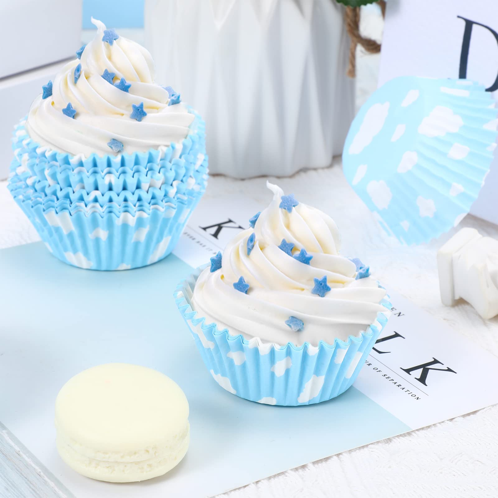 300 Count Cloud Blue Cupcake Liners White Light Blue Cupcake Wrappers Paper Blue Muffin Cups Birthday Theme Party Baking Cups Ba