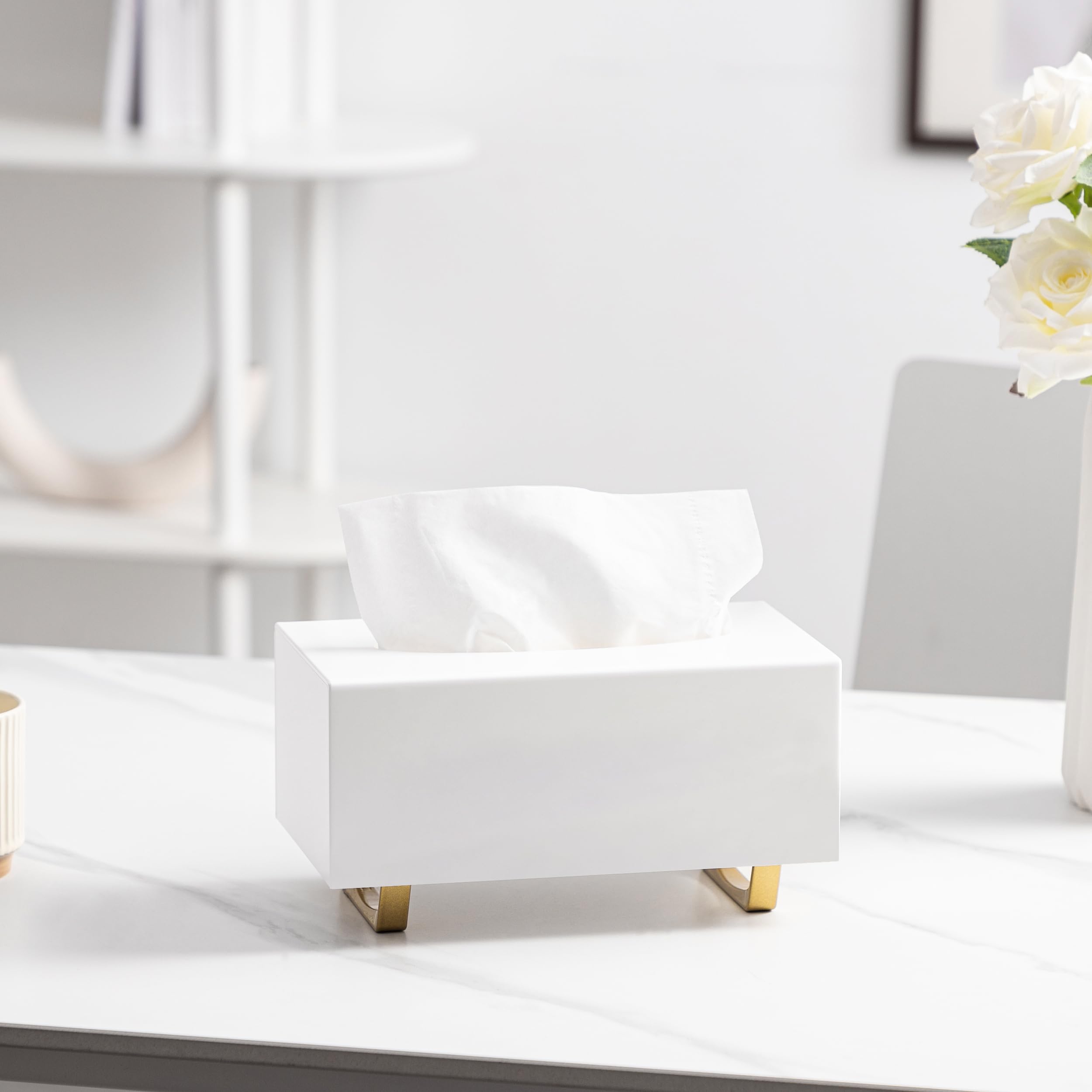 Hblife Tissue Box Cover Rectangle Acrylic Tissue Box Holder With Gold Plated Legs Napkin Dispenser Dryer Sheet Container For Bat
