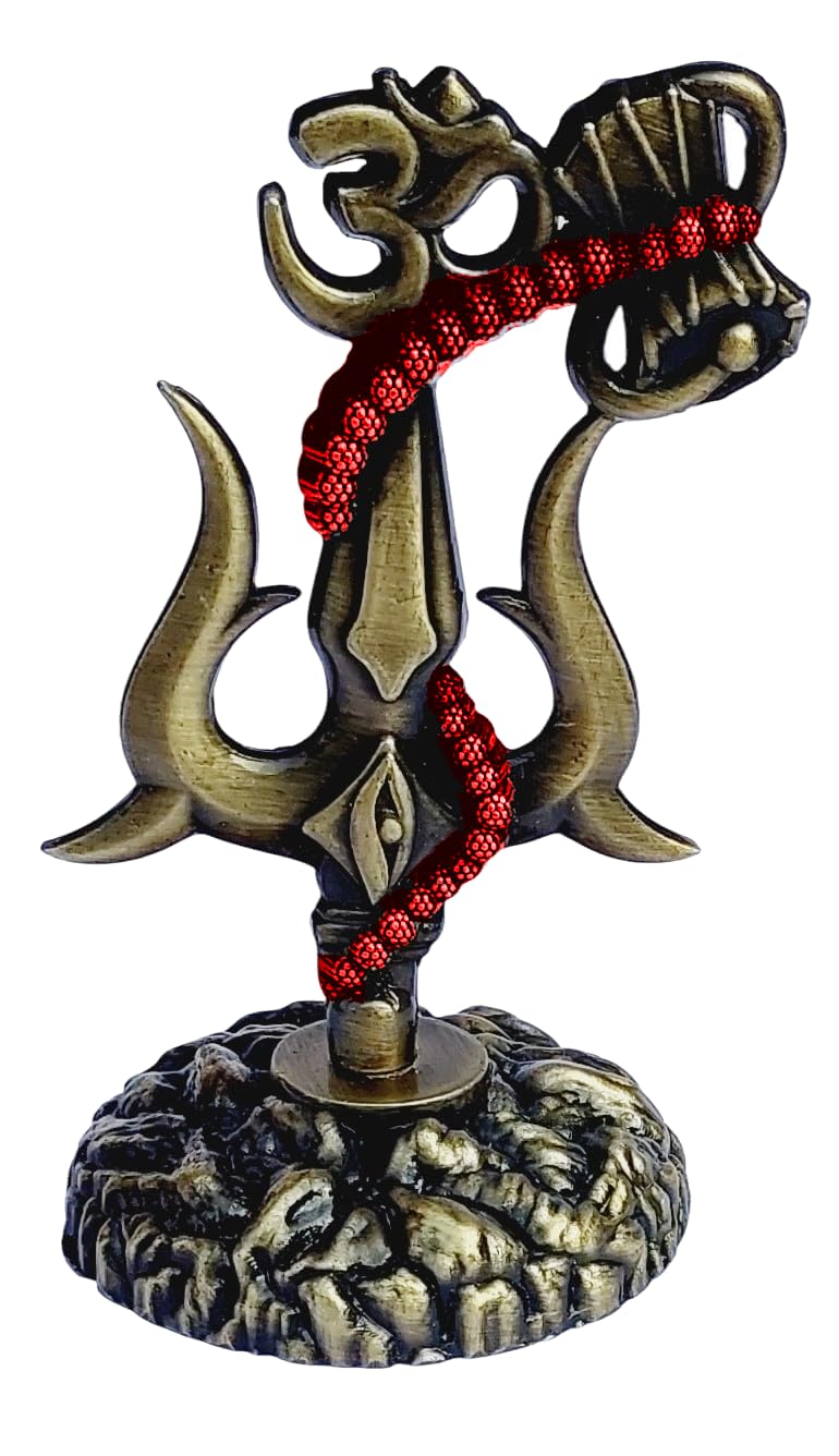 Artiskriti Shivji Trishul Damru And Aum Idol For Mandir, Car Dashboard Statue Metal Showpiece For Pooja Room Home Decor, 10 Cm, 